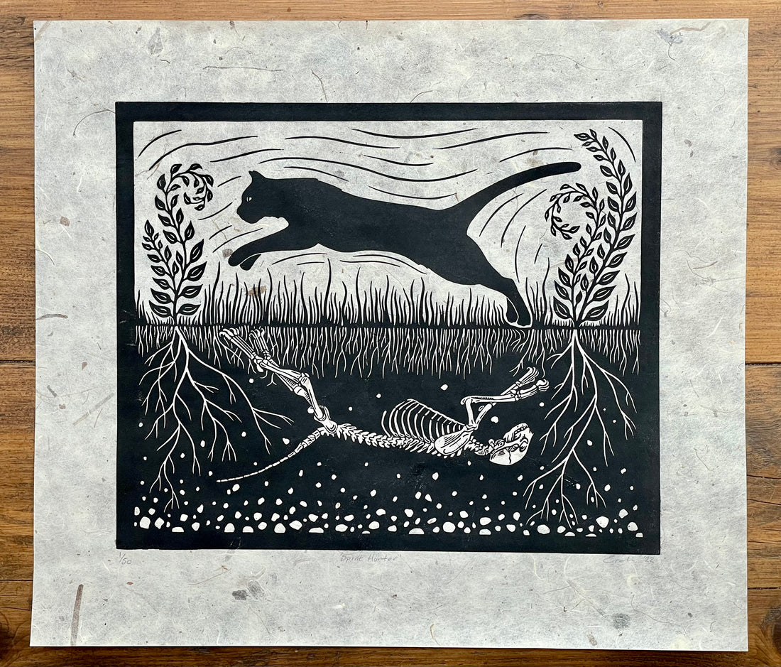 The making of 'Spirit Hunter' linocut print