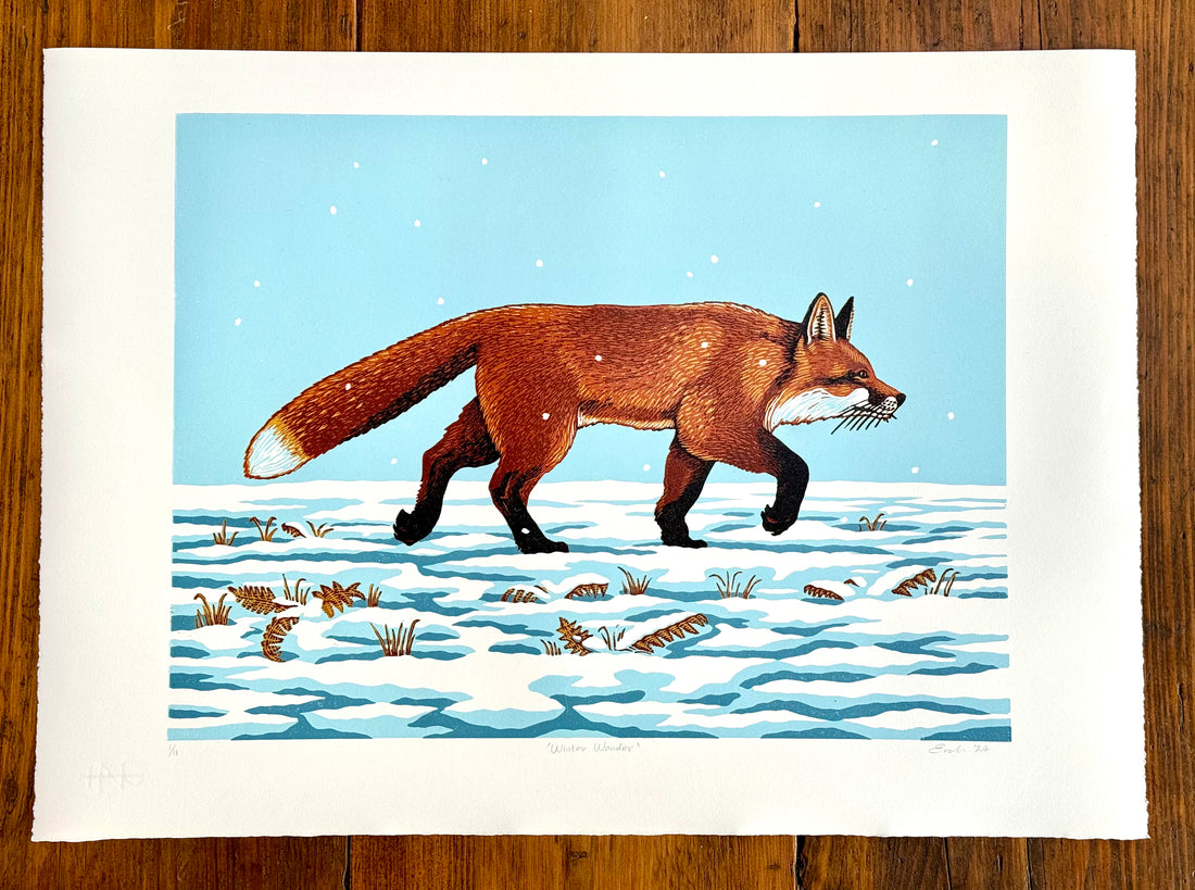 The making of 'Winter Wander' linocut print
