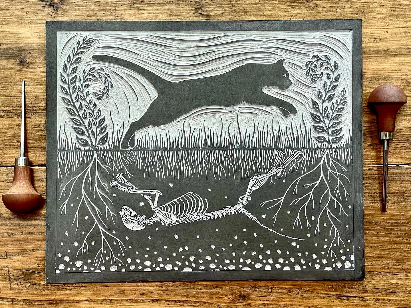 Spirit Hunter - linocut print