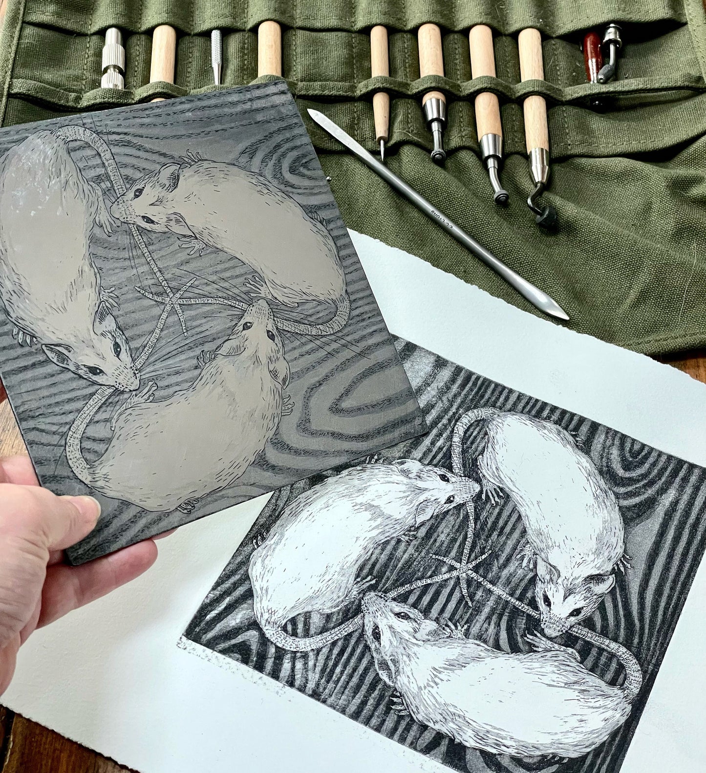 Three blind mice etching
