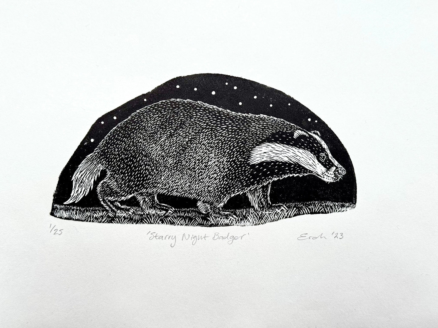 Starry Night Badger wood engraving