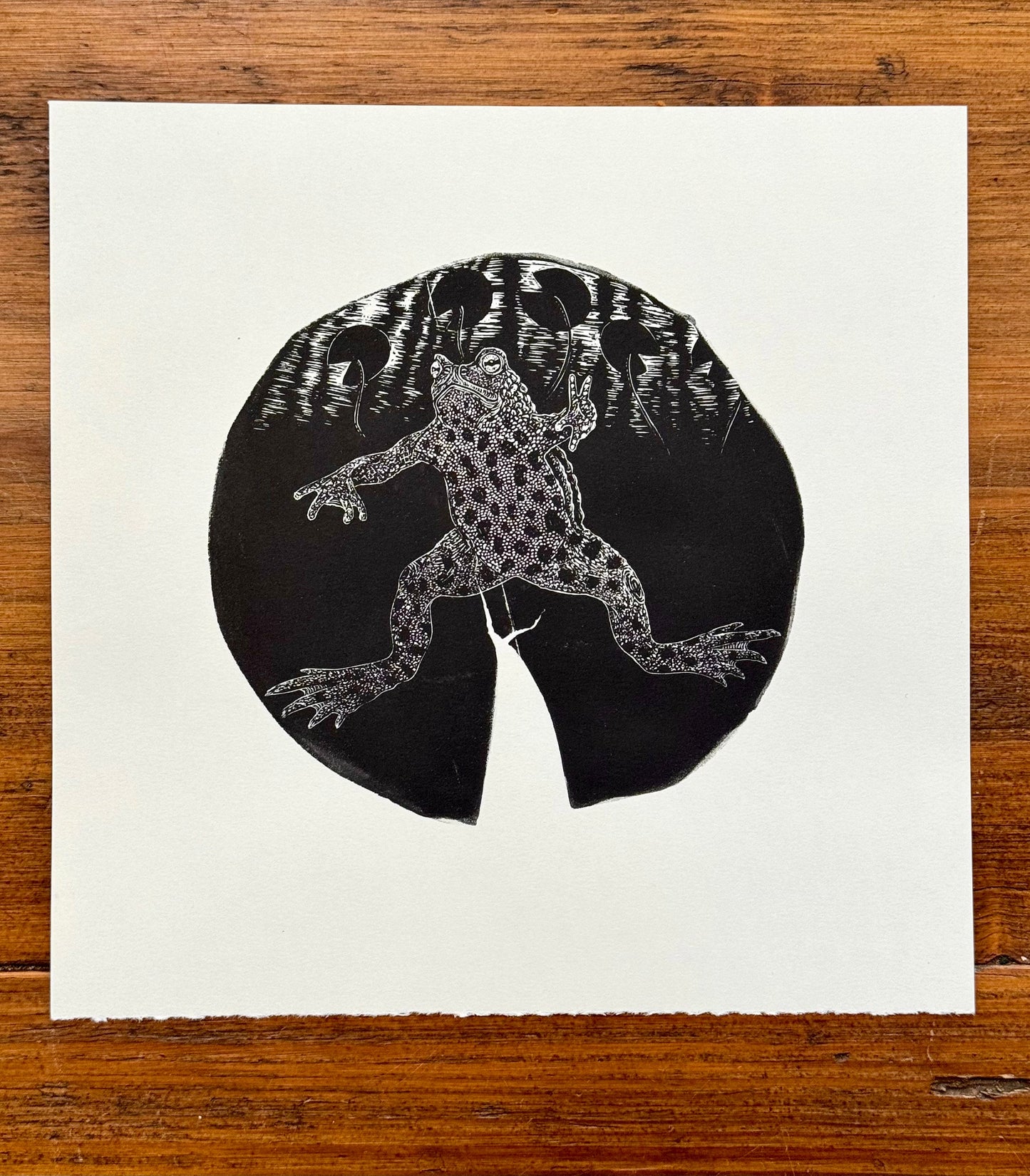 Among The Lilies - toad wood engraving