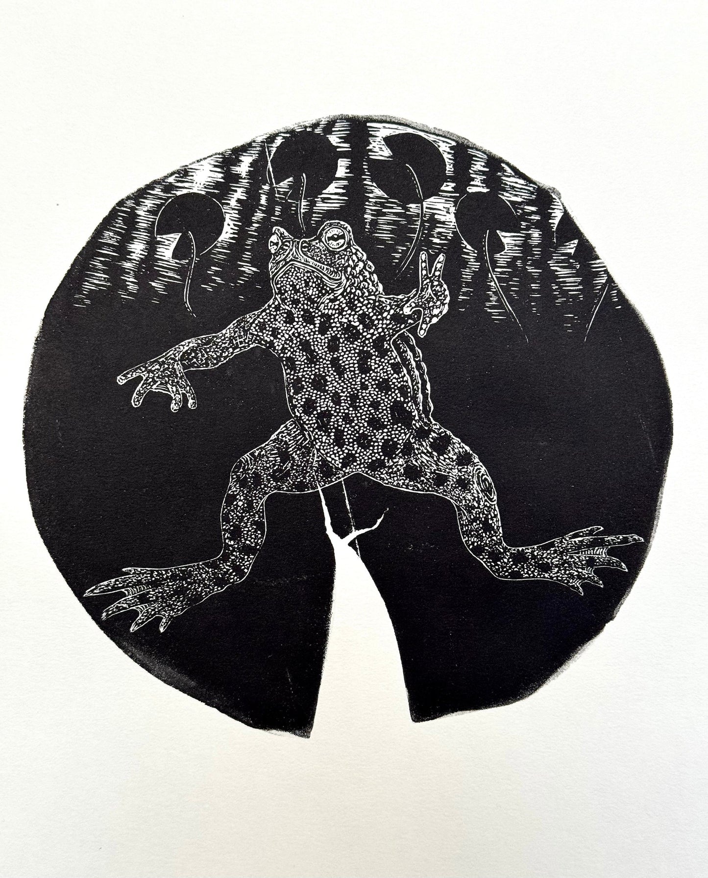 Among The Lilies - toad wood engraving