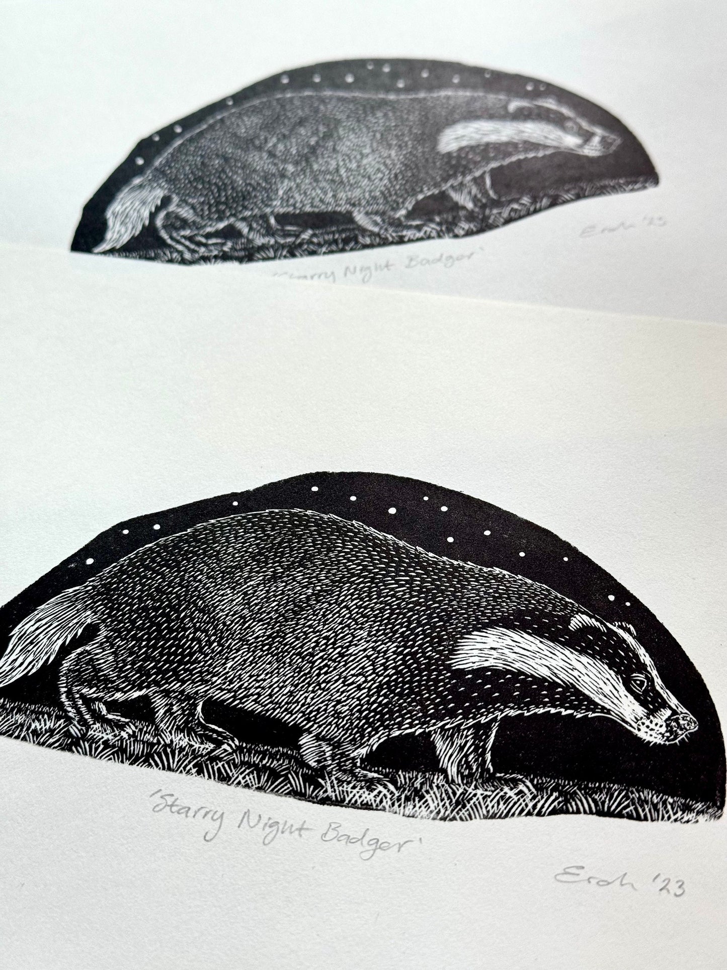 Starry Night Badger wood engraving