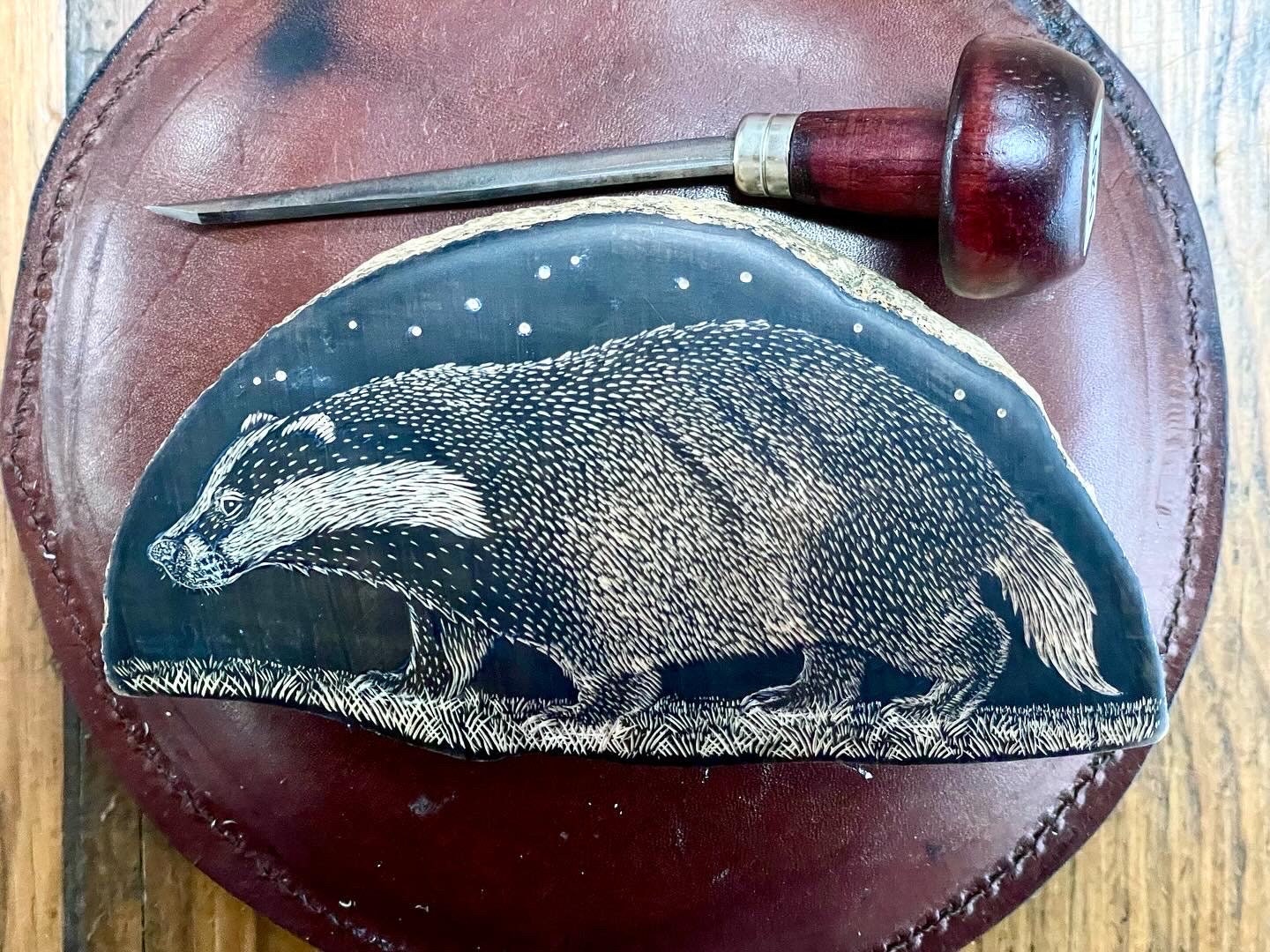 Starry Night Badger wood engraving