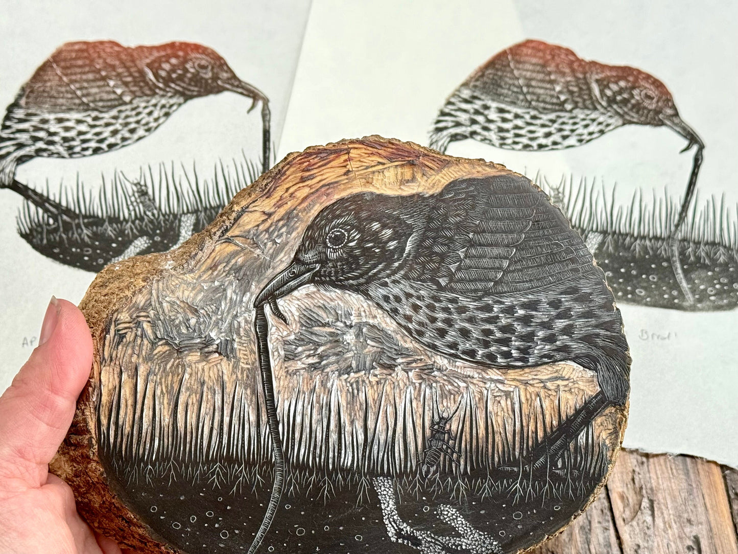 The Early Bird - wood engraving