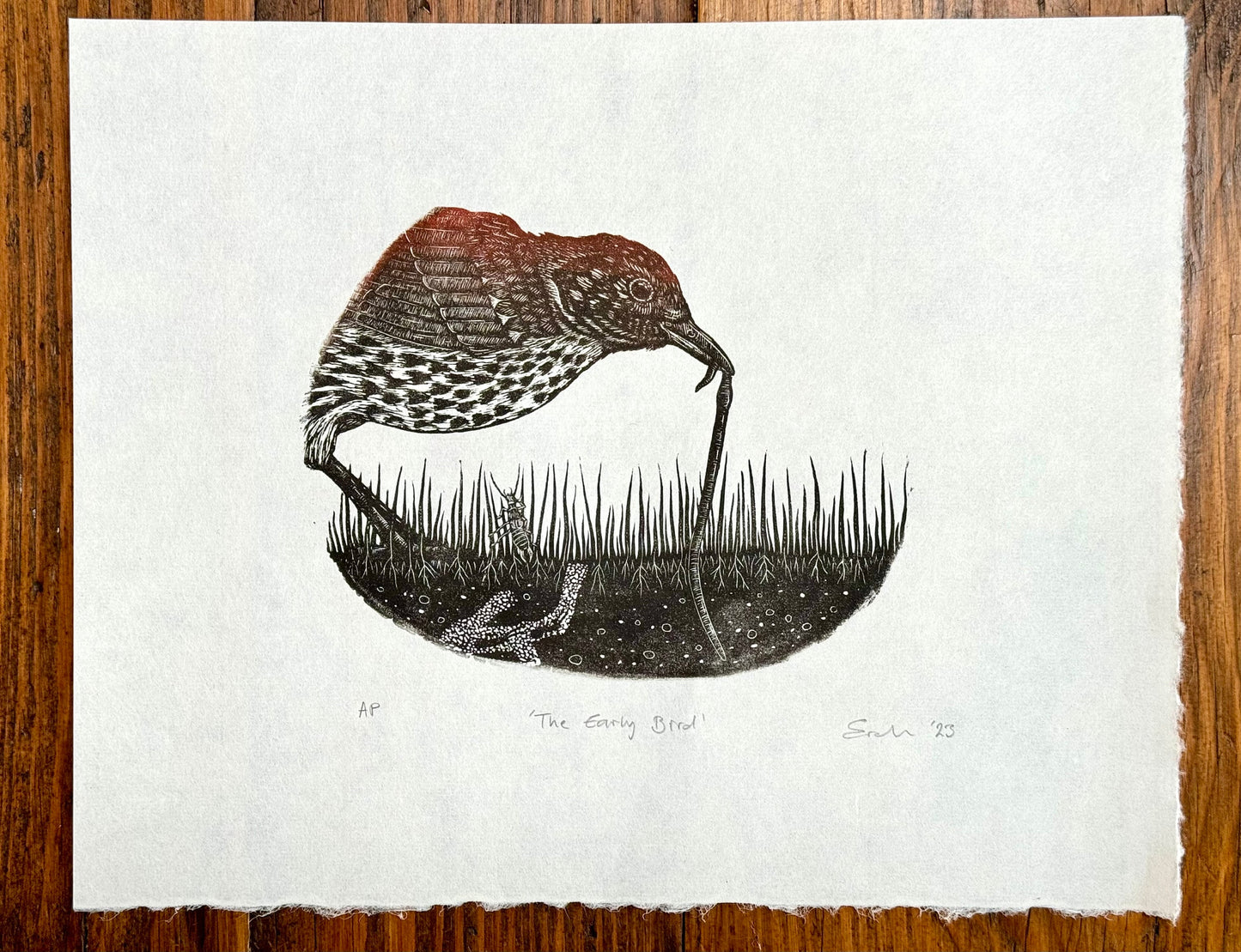 The Early Bird - wood engraving