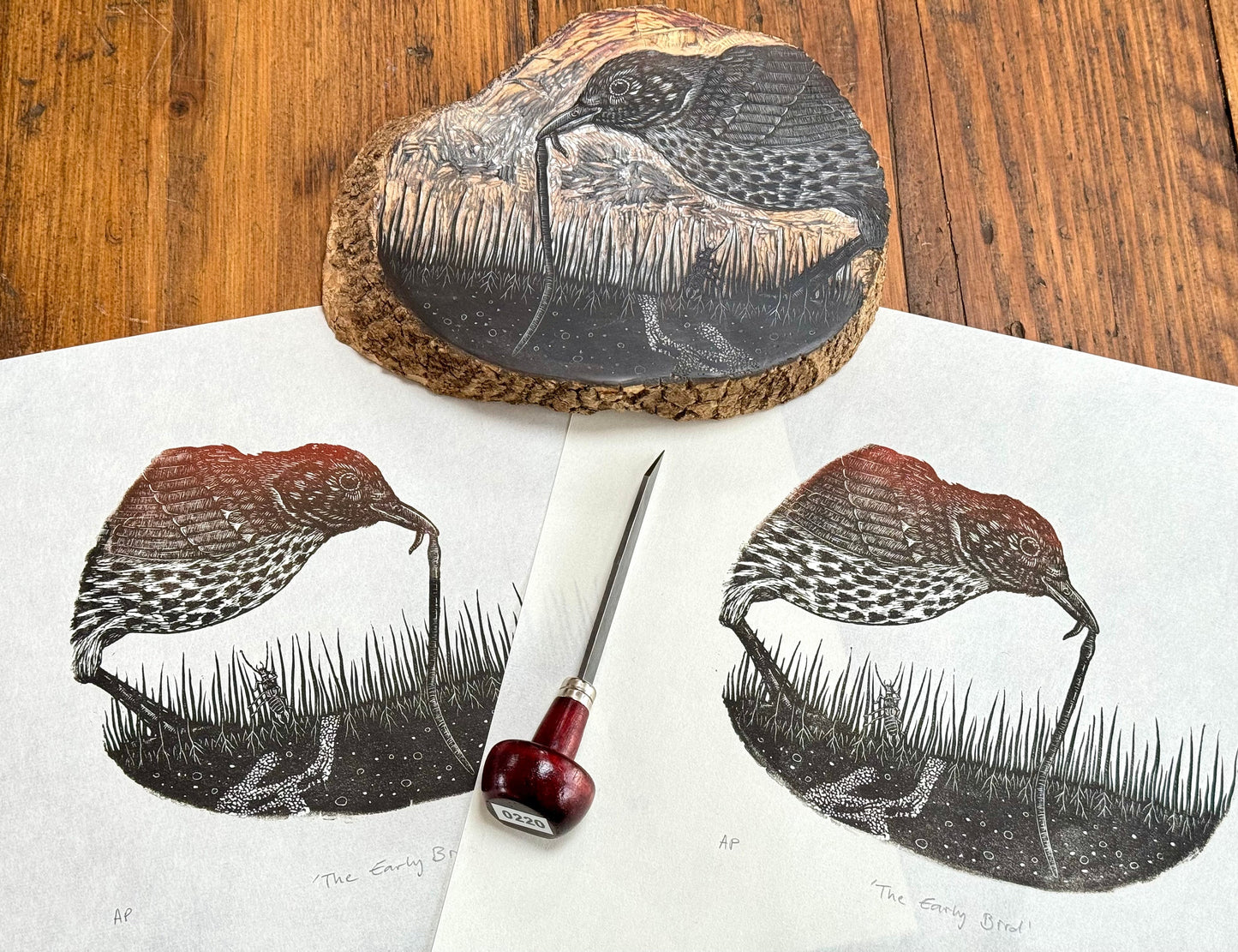 The Early Bird - wood engraving
