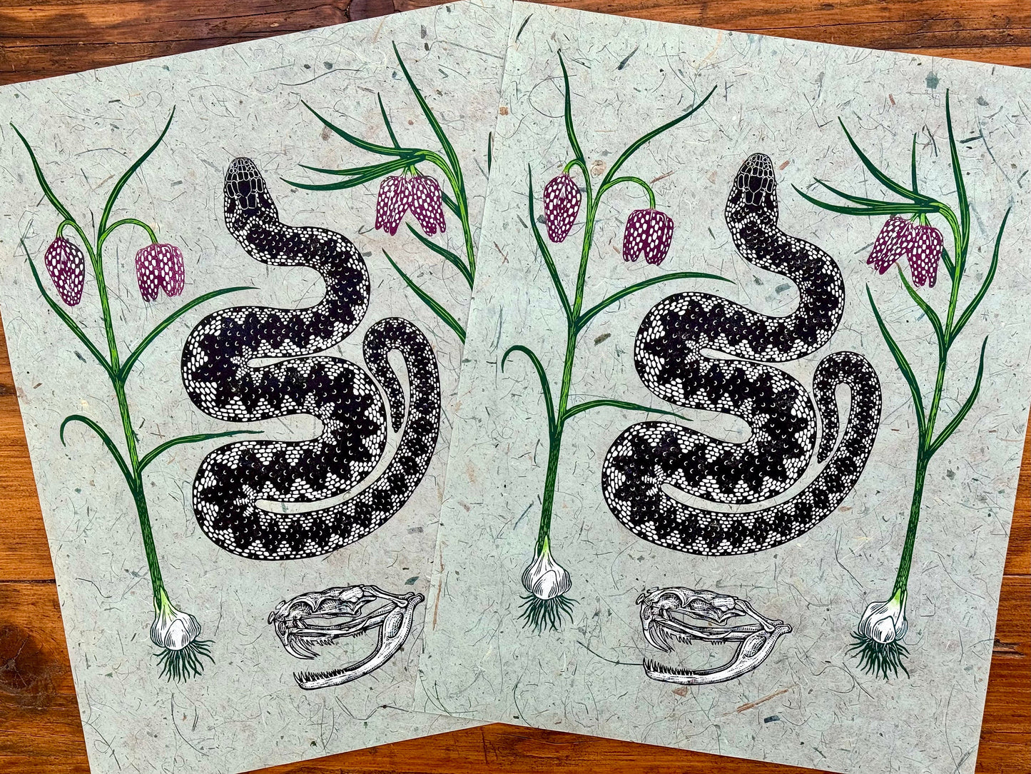 Snake linocut print
