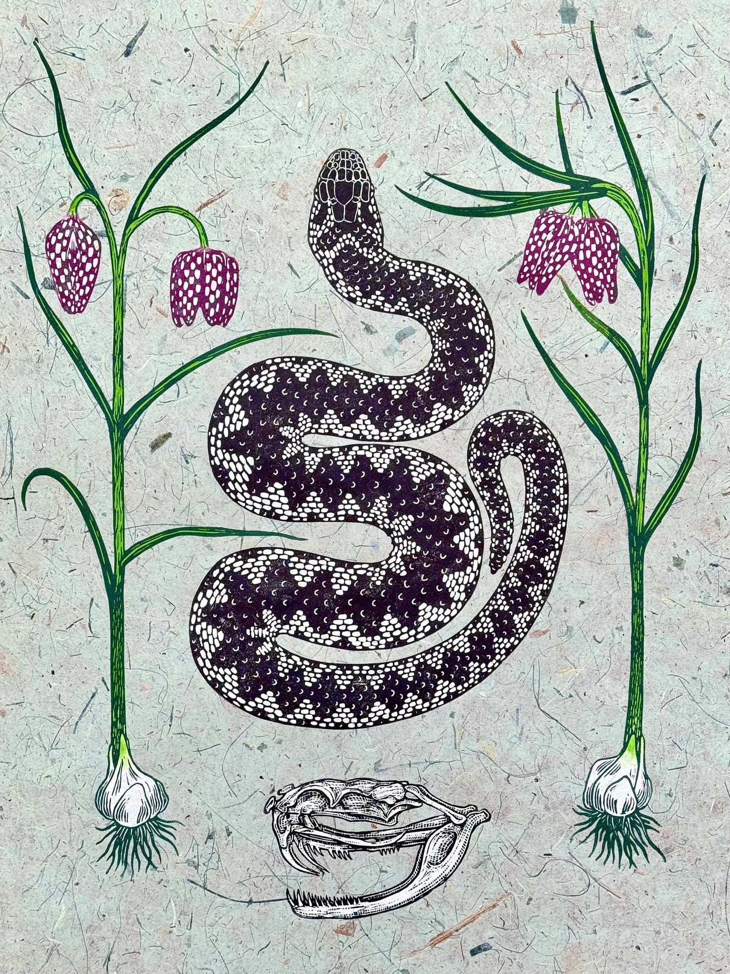 Snake linocut print