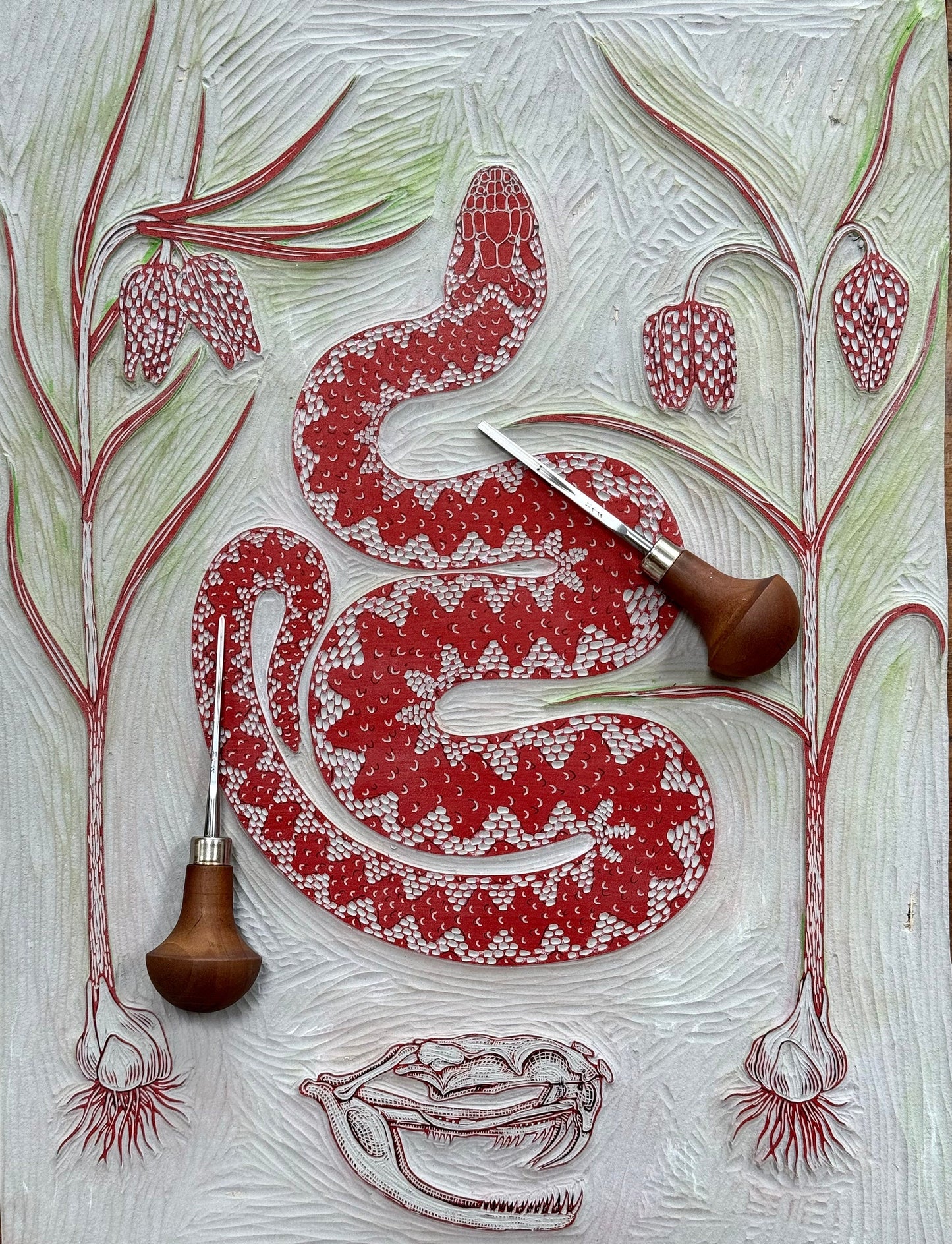 Snake linocut print