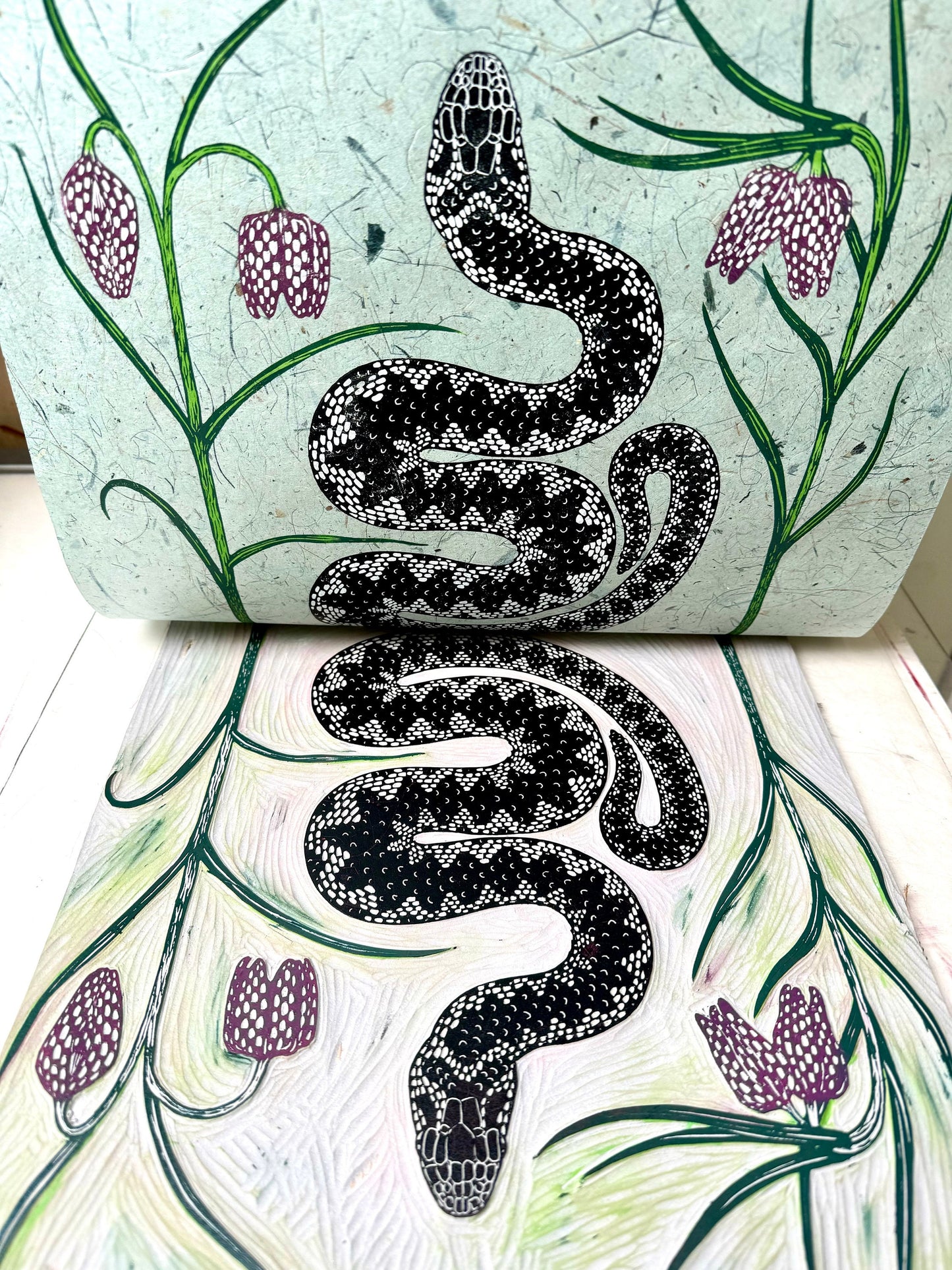 Snake linocut print