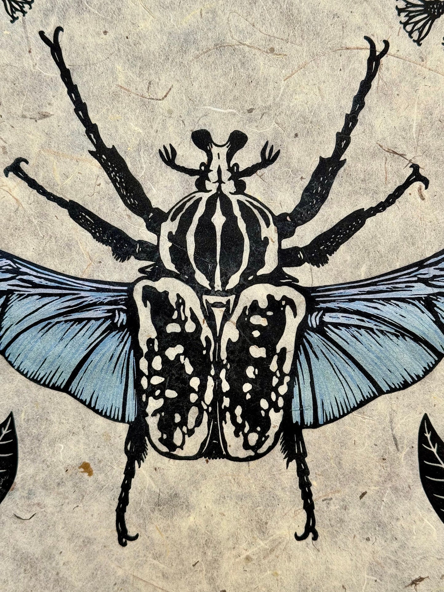 Goliath Beetle linocut print - natural