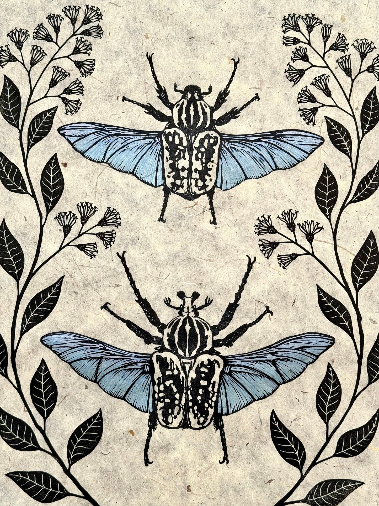 Goliath Beetle linocut print - natural