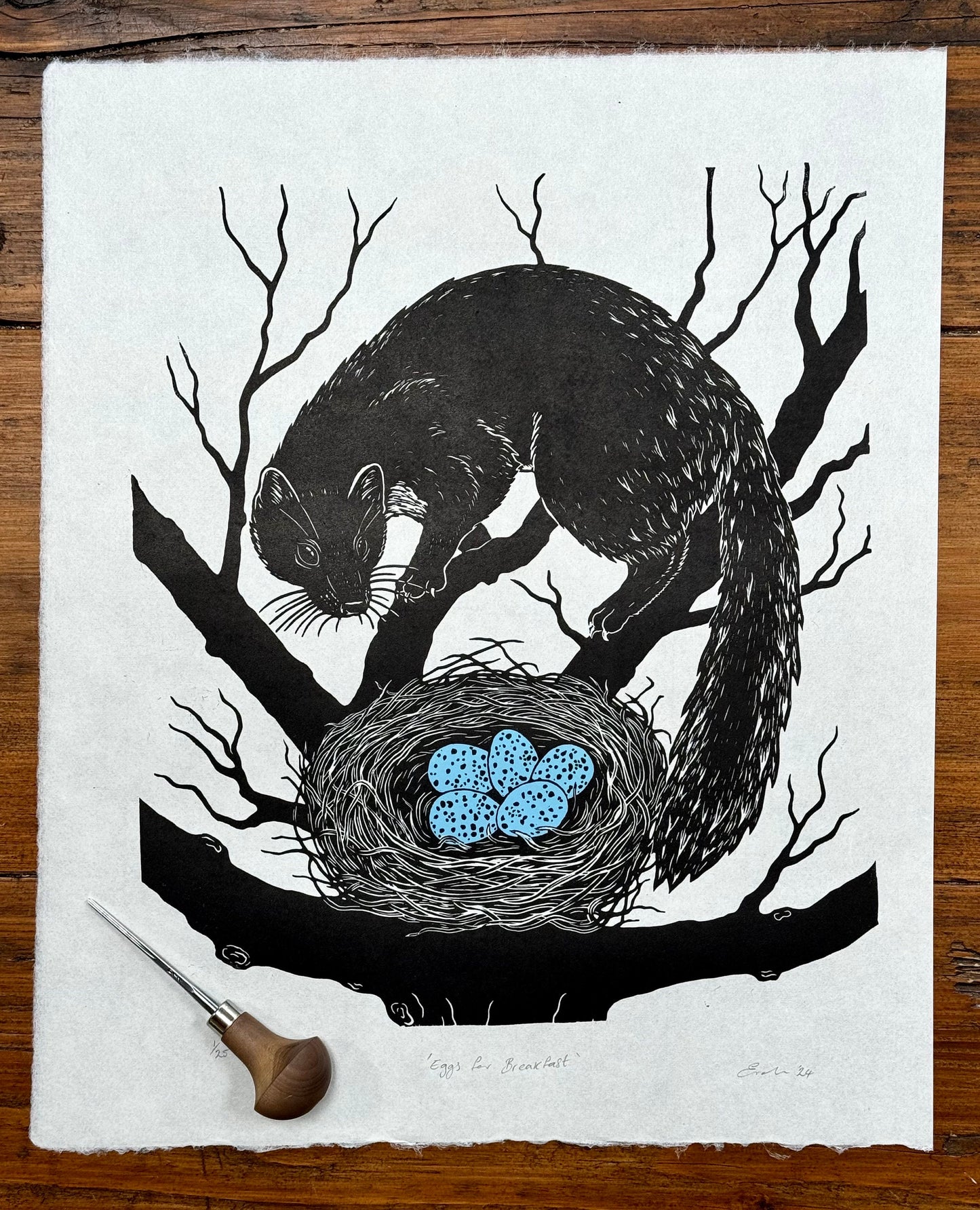Pine Marten linocut print