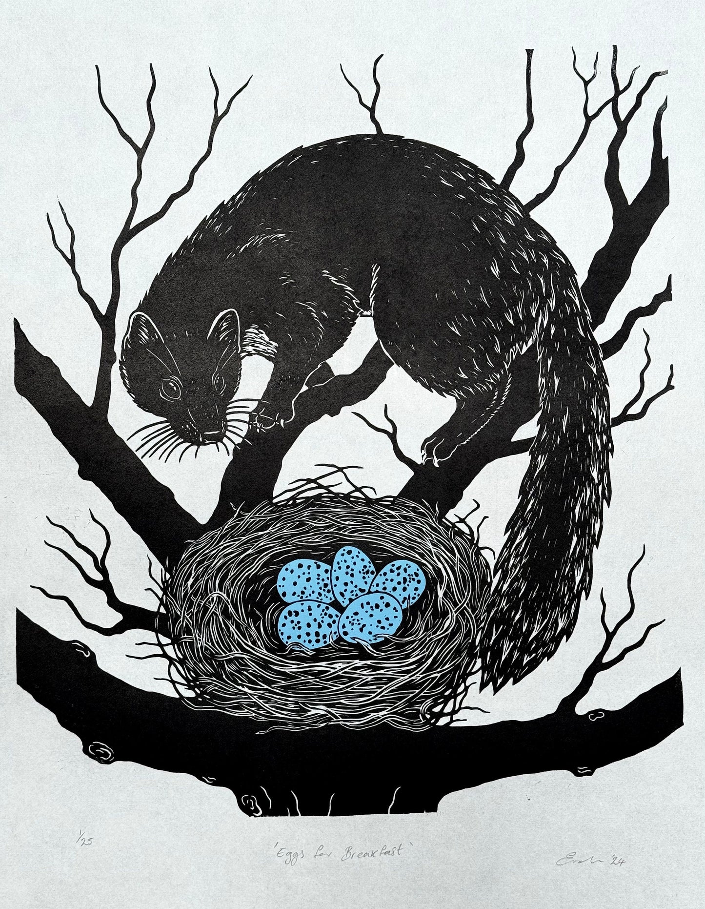 Pine Marten linocut print