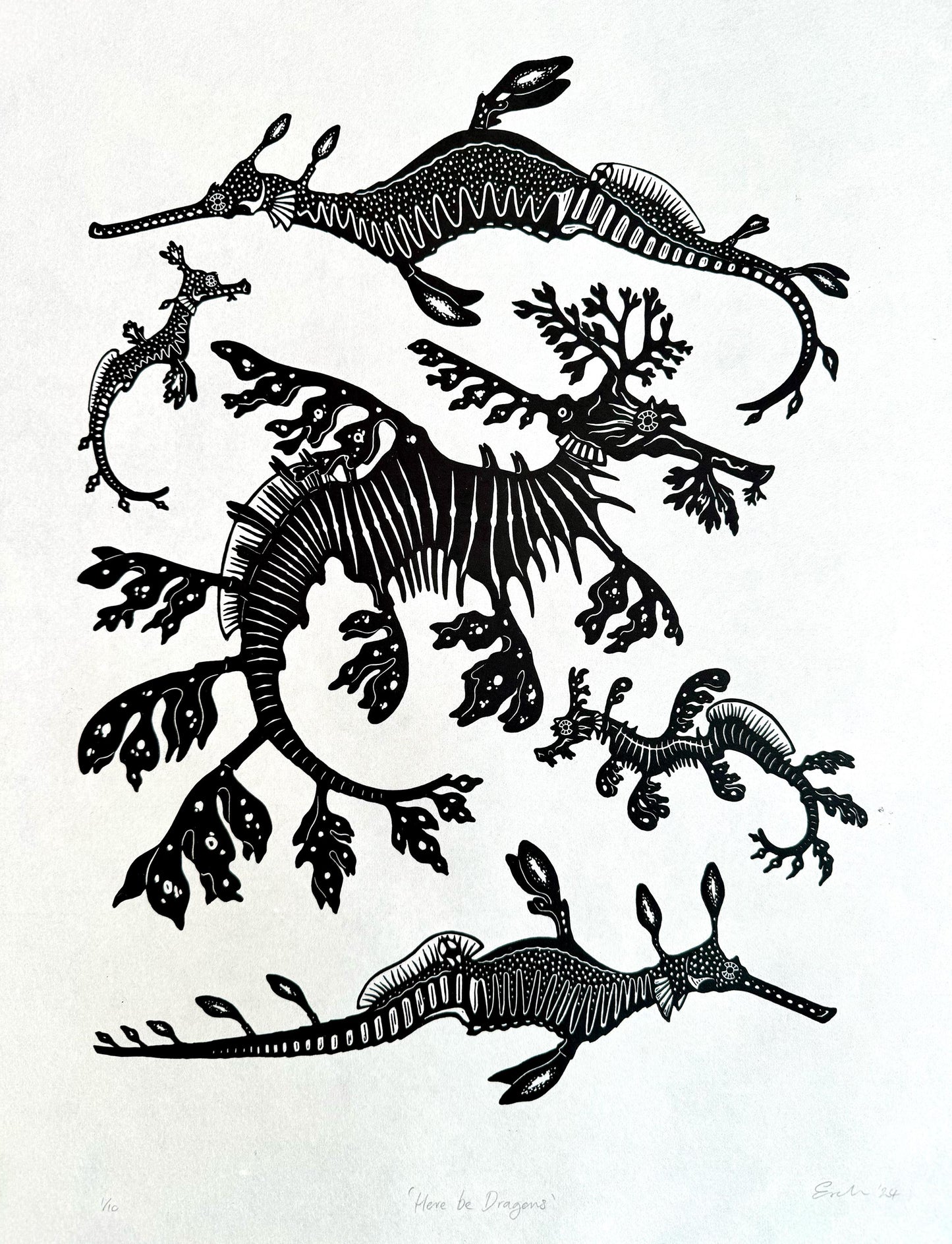 Sea Dragons linocut prints