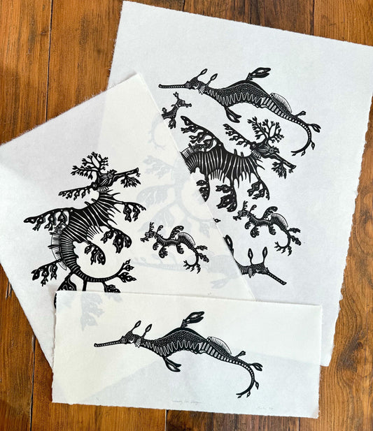 Sea Dragons linocut prints