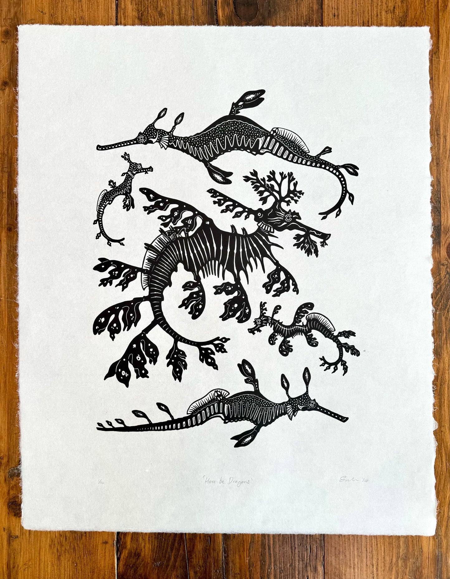 Sea Dragons linocut prints