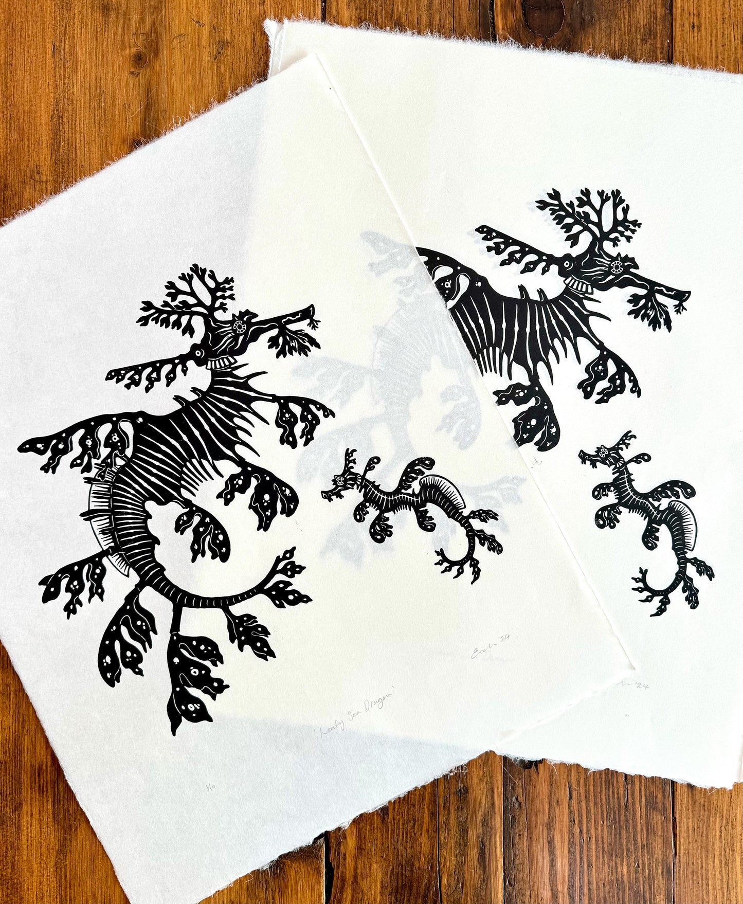 Sea Dragons linocut prints