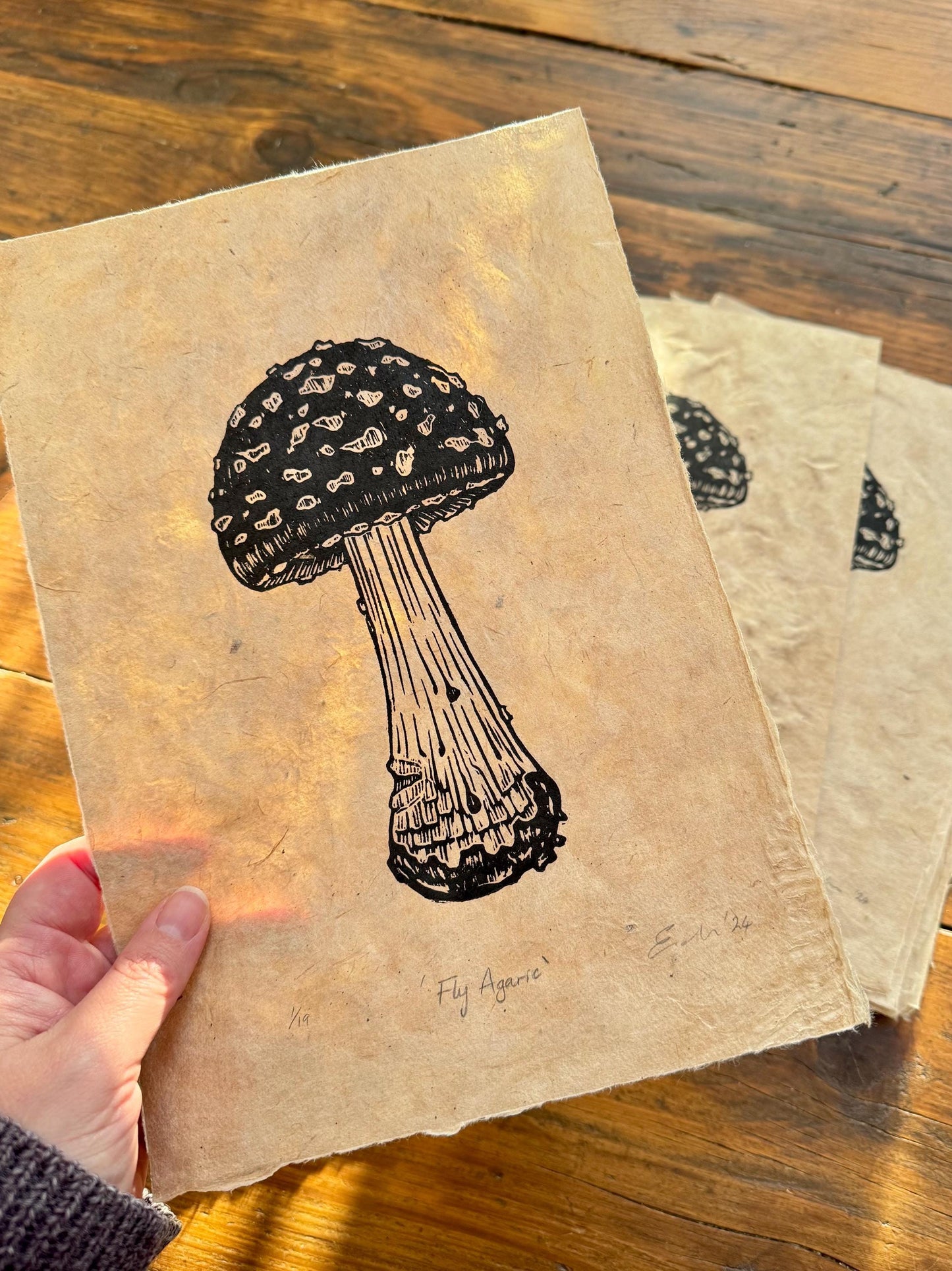 Fly Agaric mushroom linocut print