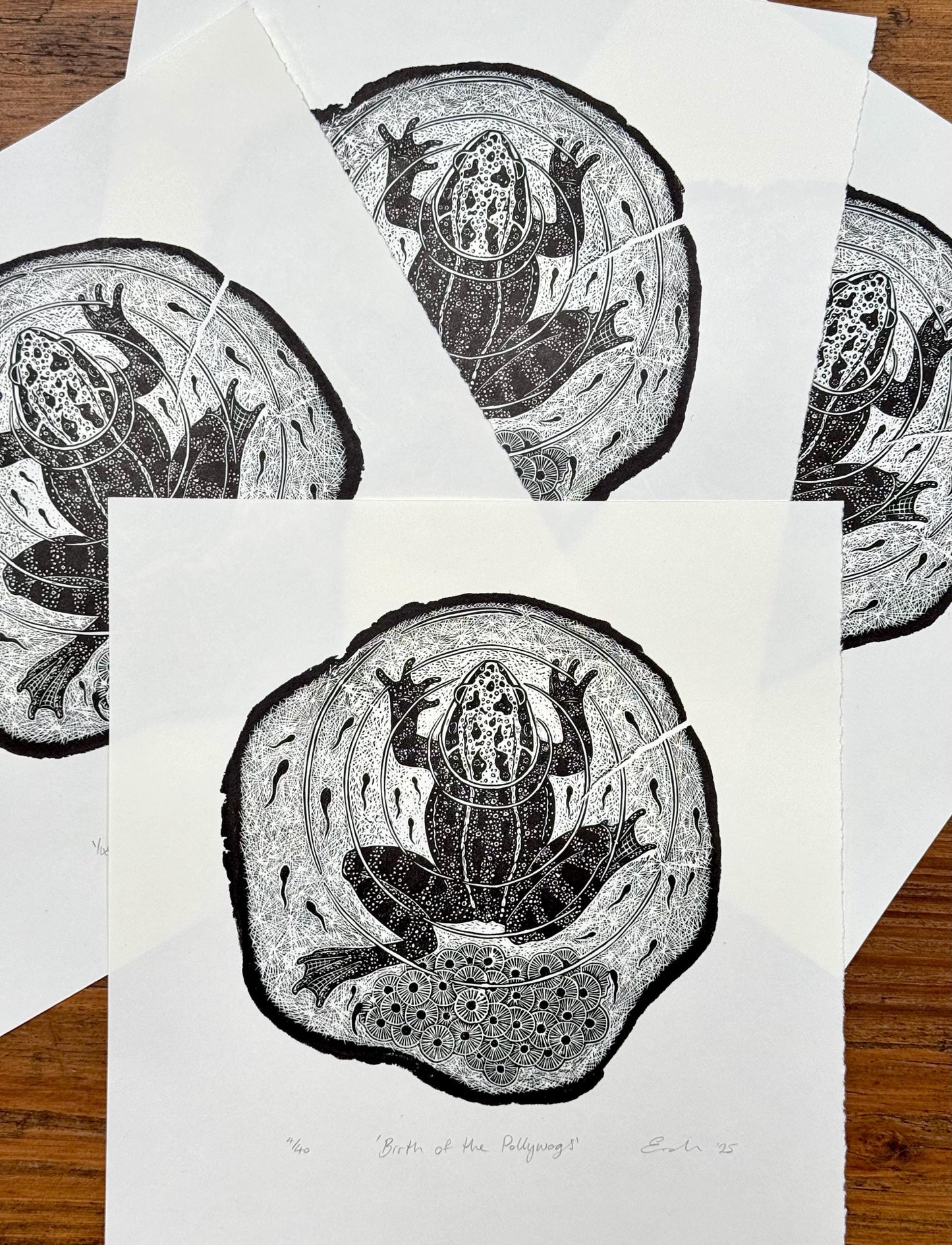 Frog wood engraving