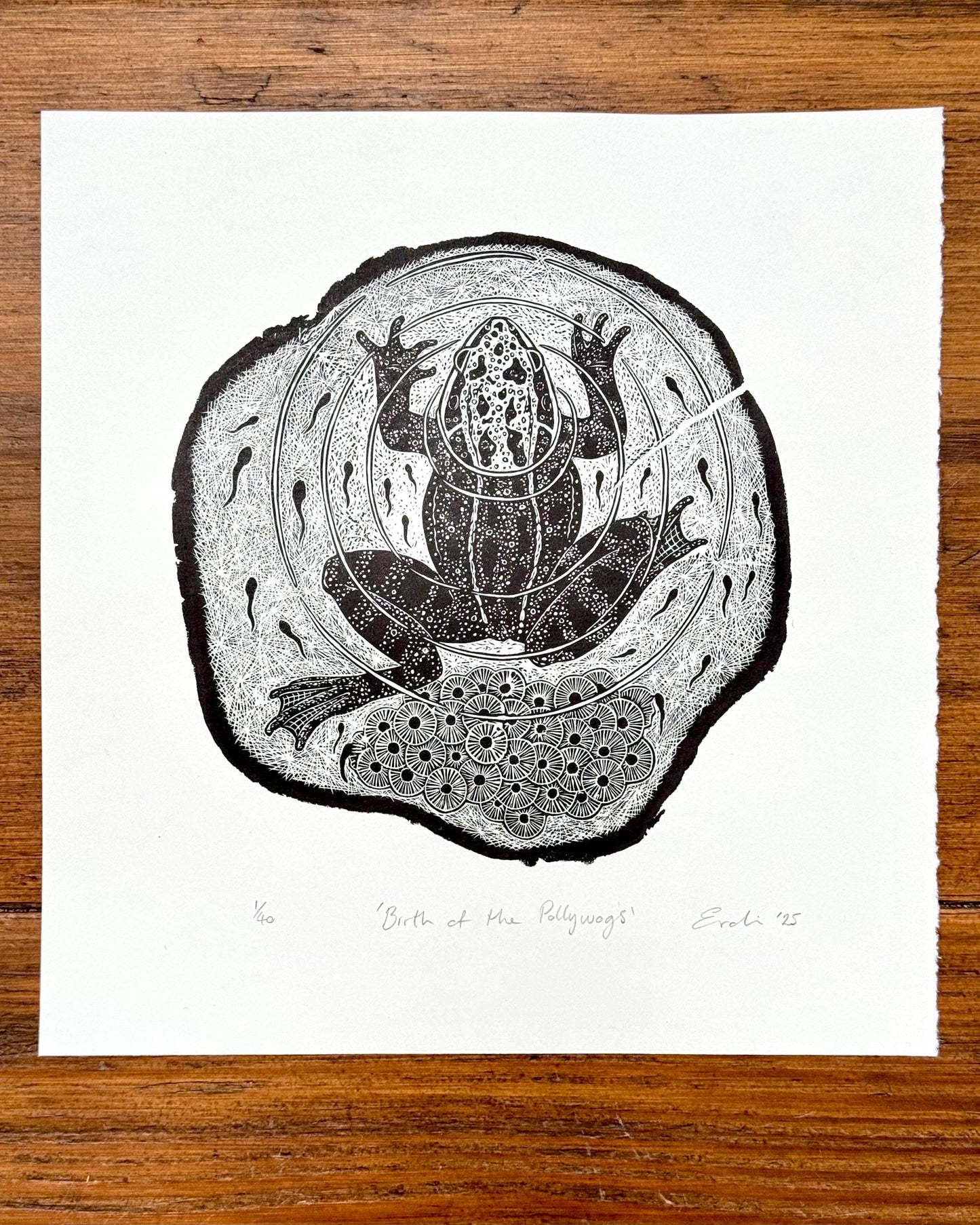Frog wood engraving