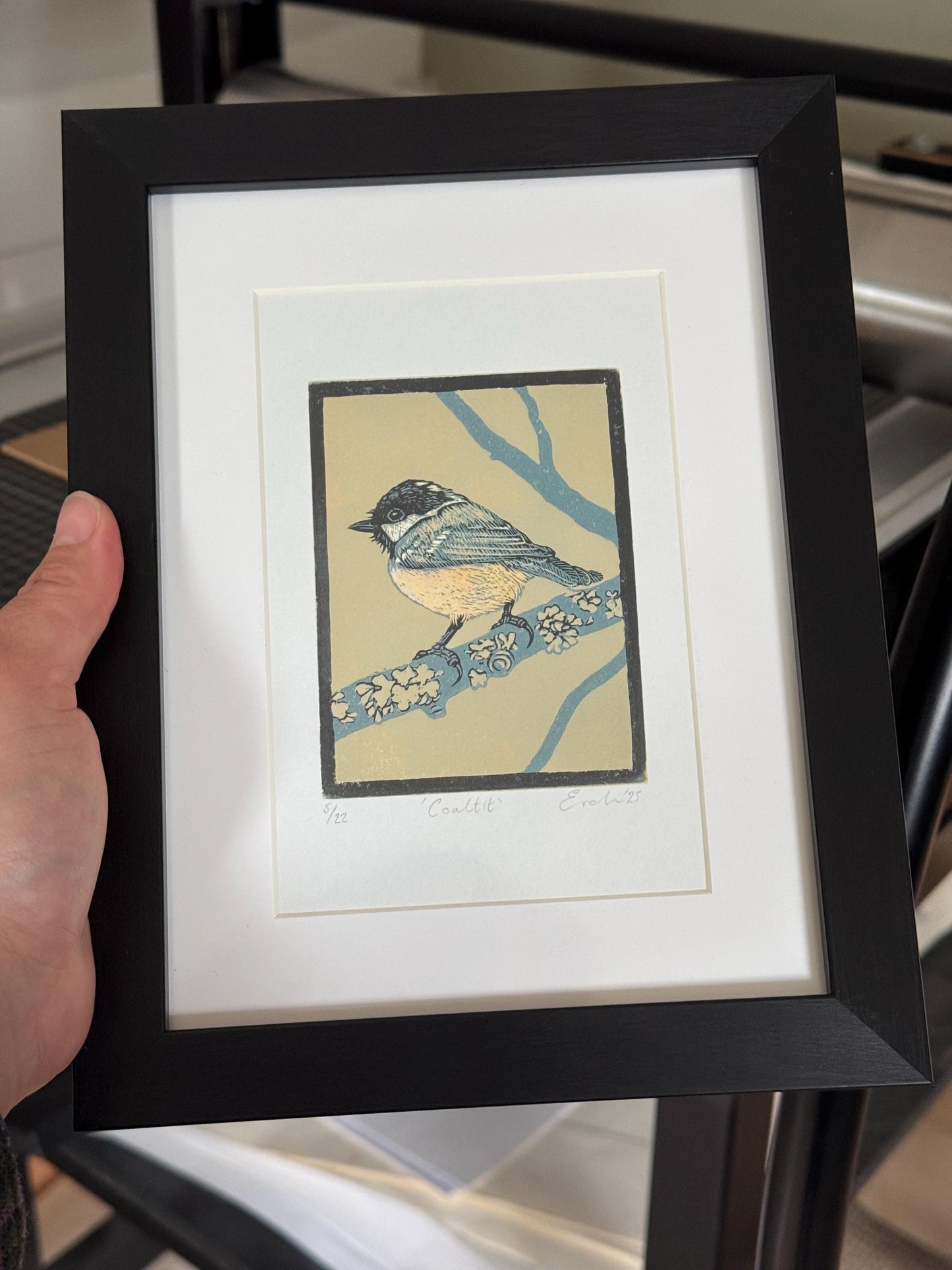 Coaltit - hand printed original wood engraving