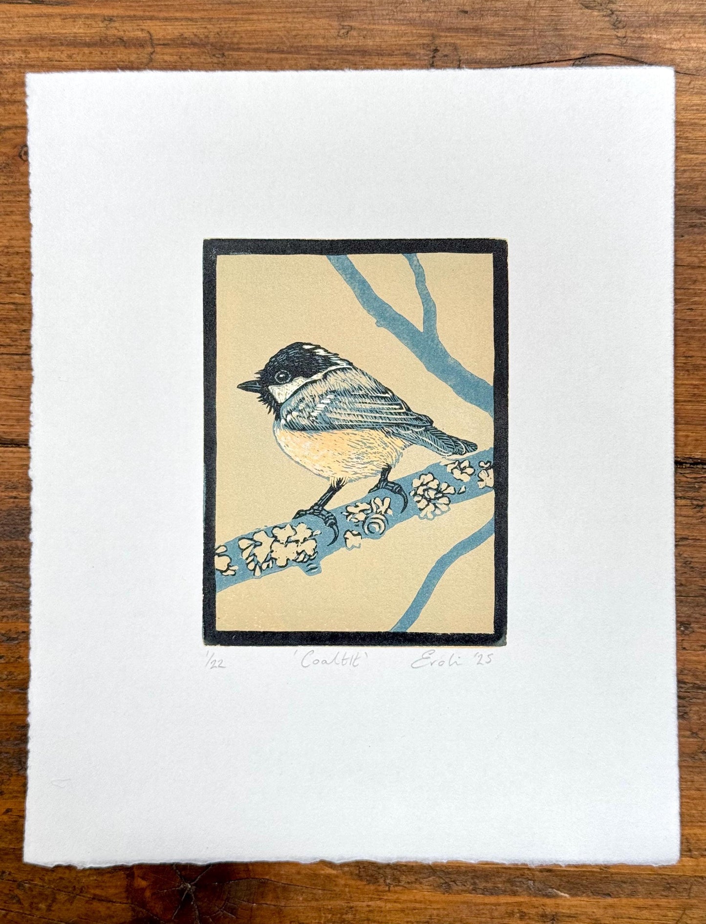 Coaltit - hand printed original wood engraving