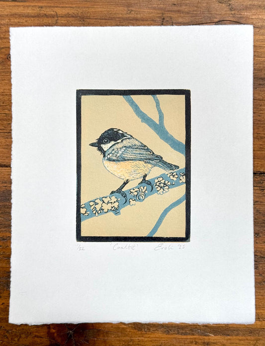 Coaltit - hand printed original wood engraving