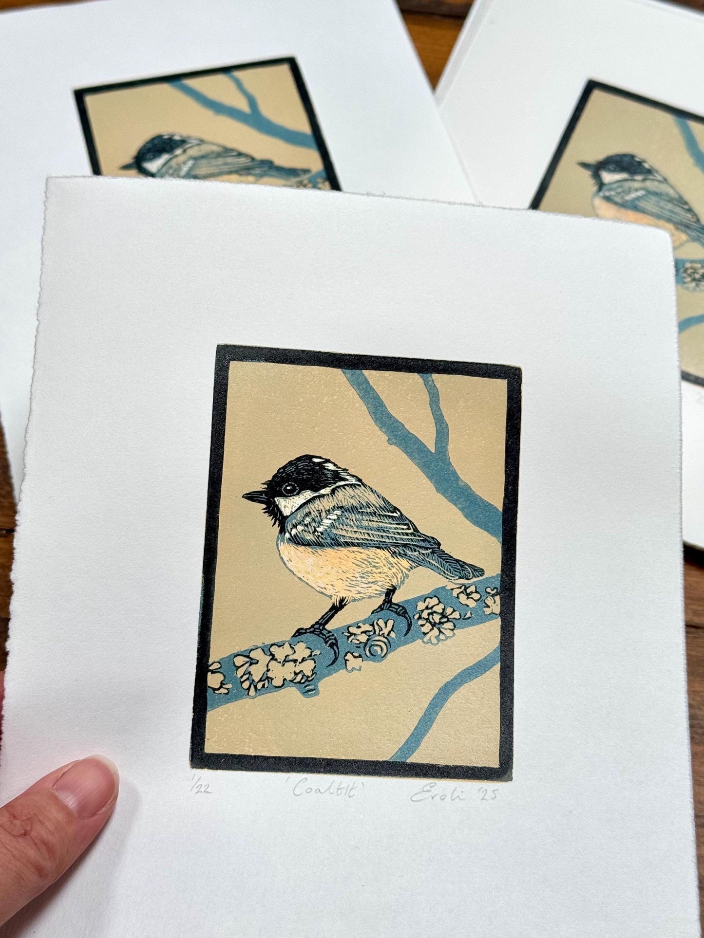 Coaltit - hand printed original wood engraving