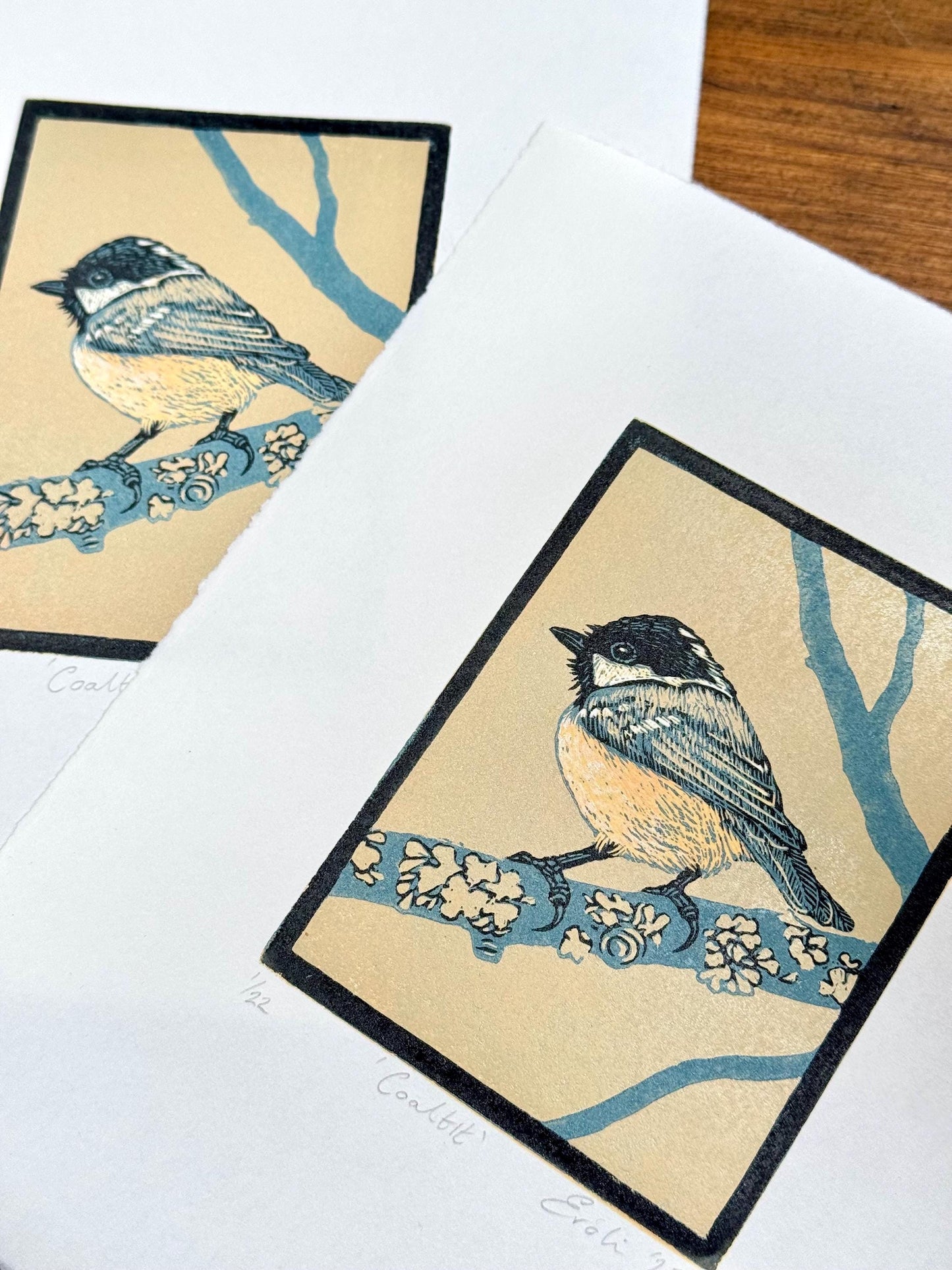 Coaltit - hand printed original wood engraving