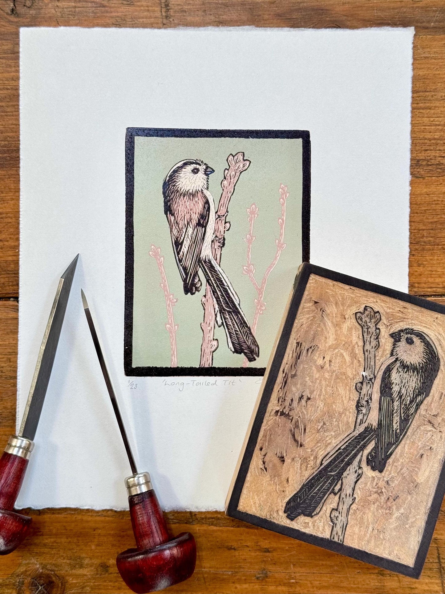 Long-tailed Tit - wood engraving