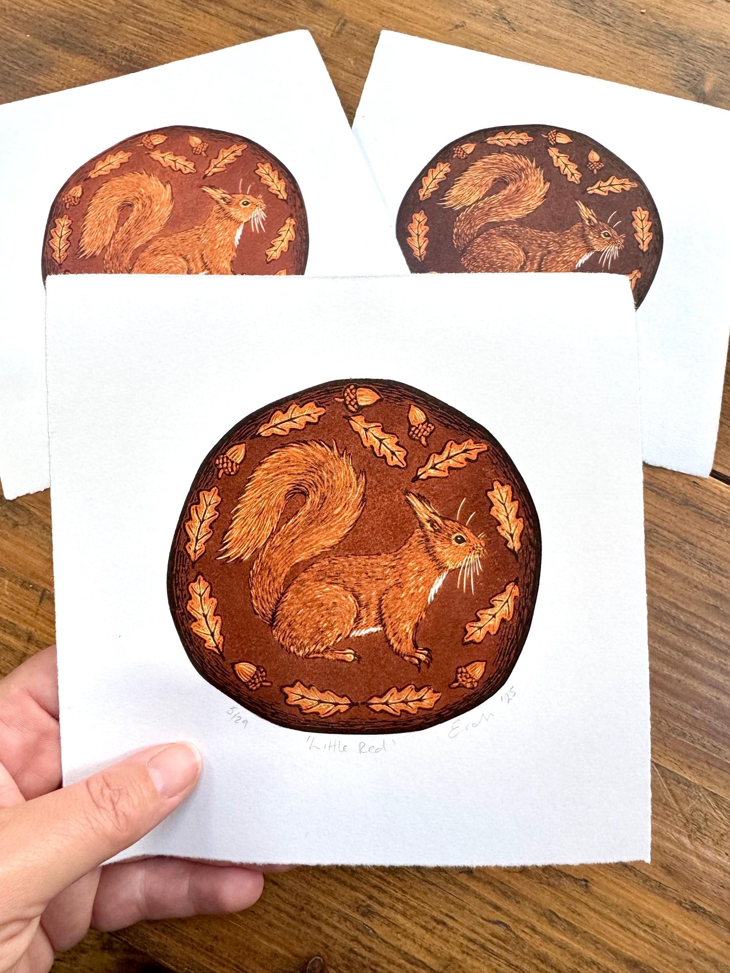 Red squirrel - hand printed original wood engraving