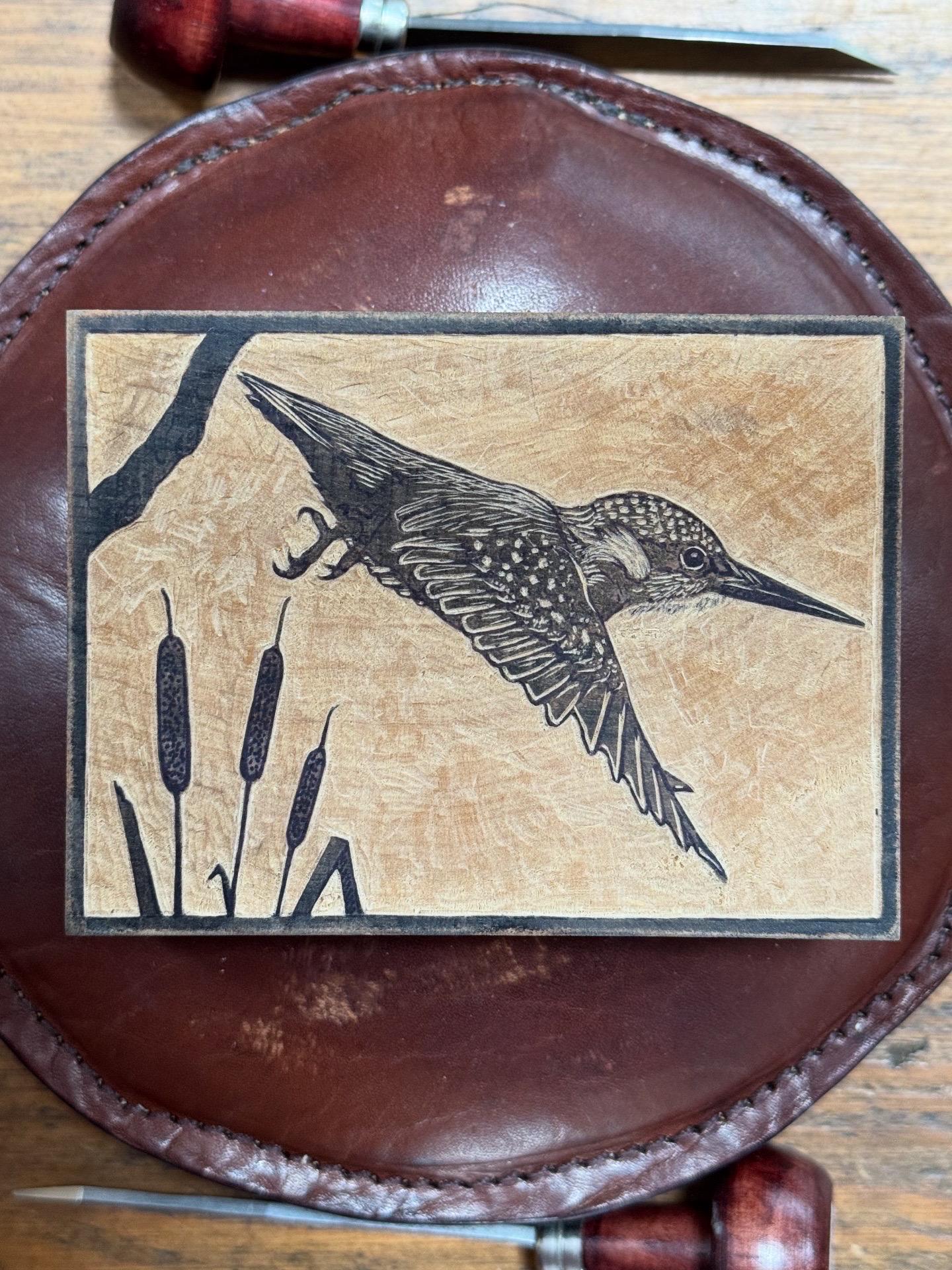 Kingfisher - hand printed original wood engraving