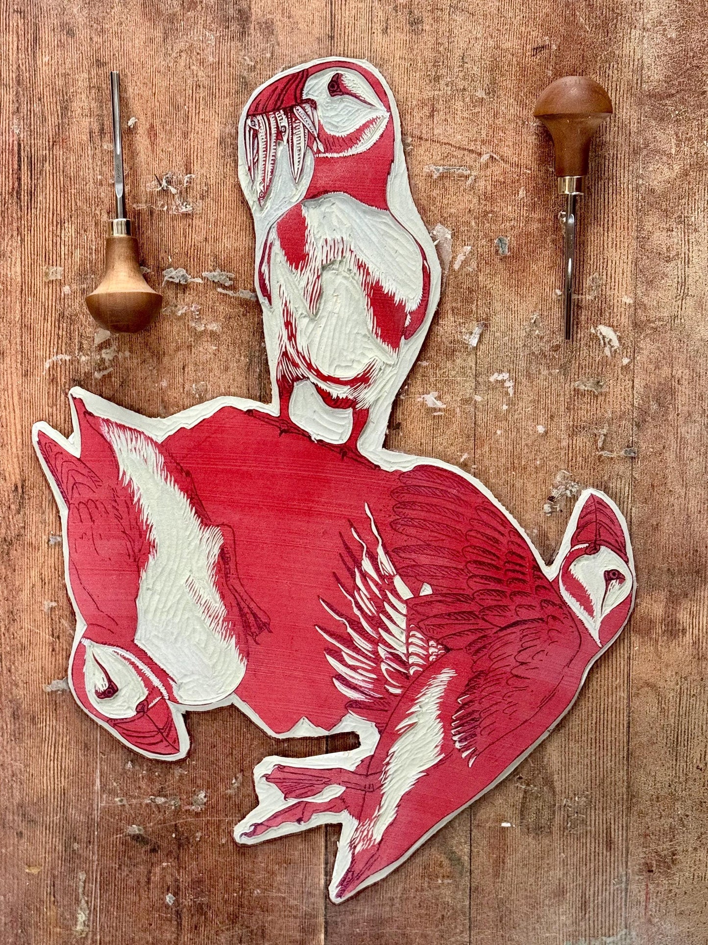 Puffin Rock - original linocut print