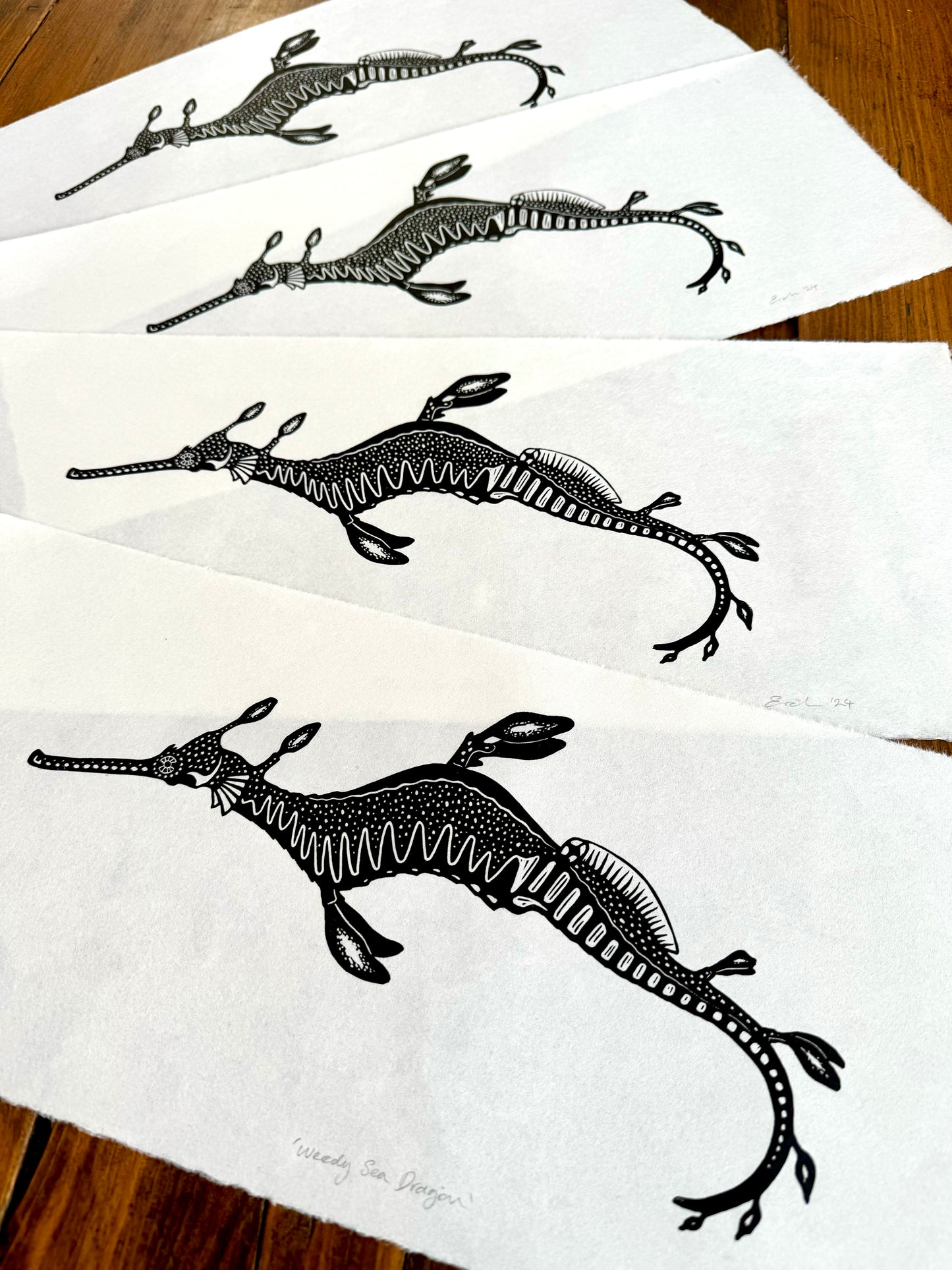 Sea Dragons linocut prints