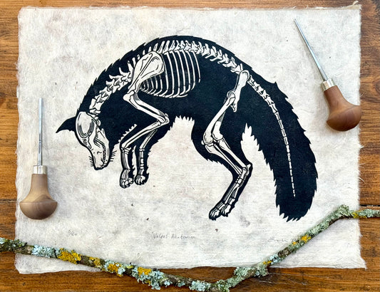 Fox anatomy linocut print