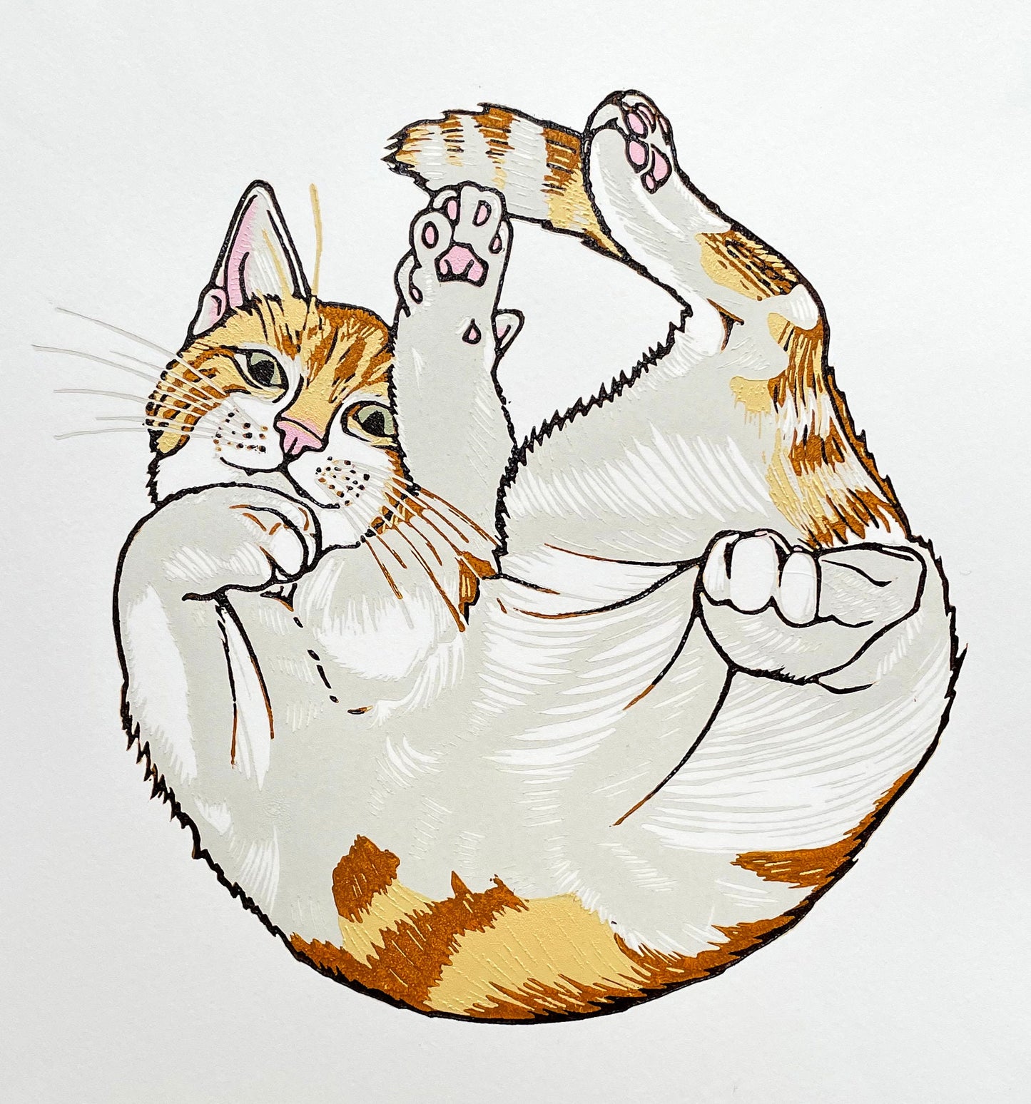 Ginger tabby cat linocut print