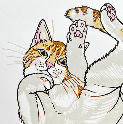 Ginger tabby cat linocut print