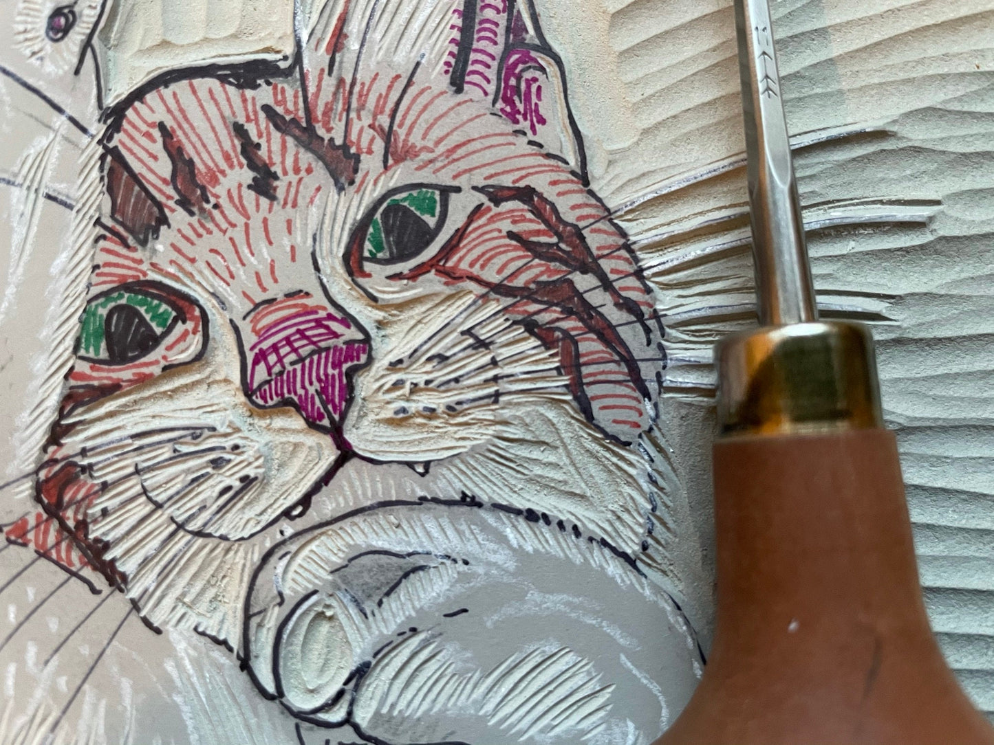 Ginger tabby cat linocut print