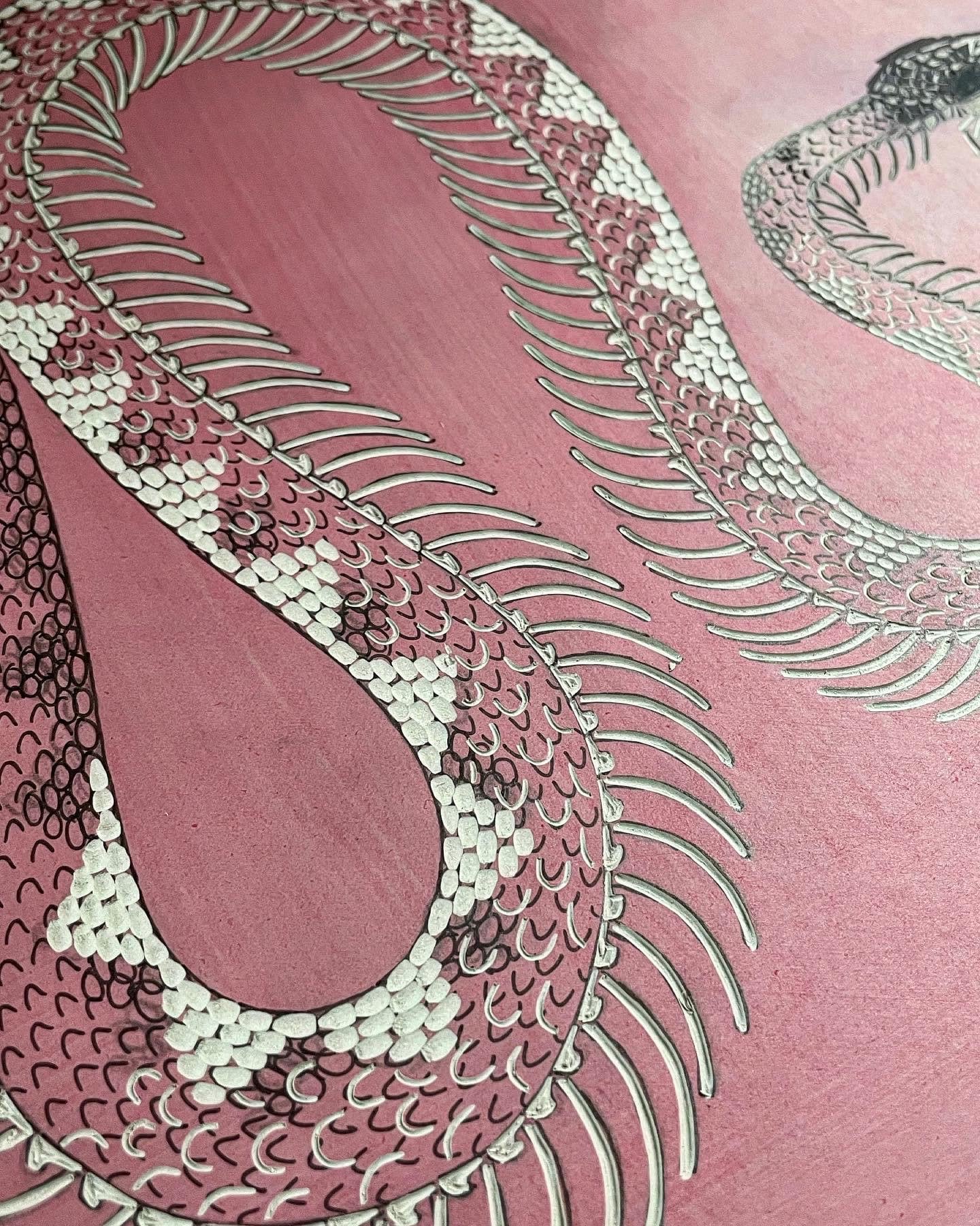 Snake skeleton linocut print