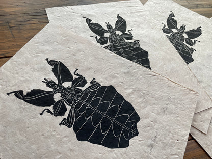 Leaf insect linocut print