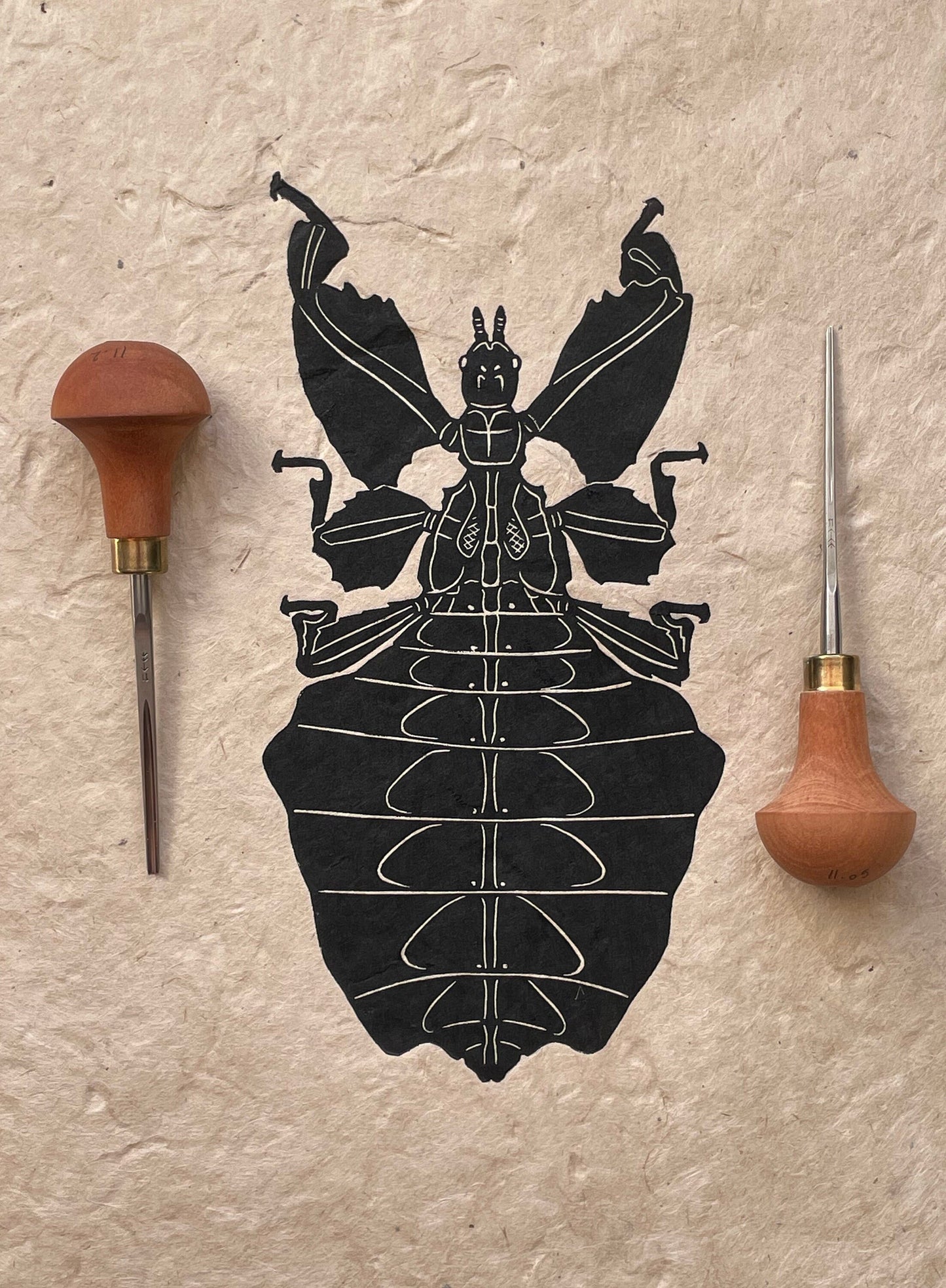 Leaf insect linocut print