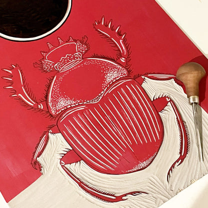 Scarab beetle linocut print