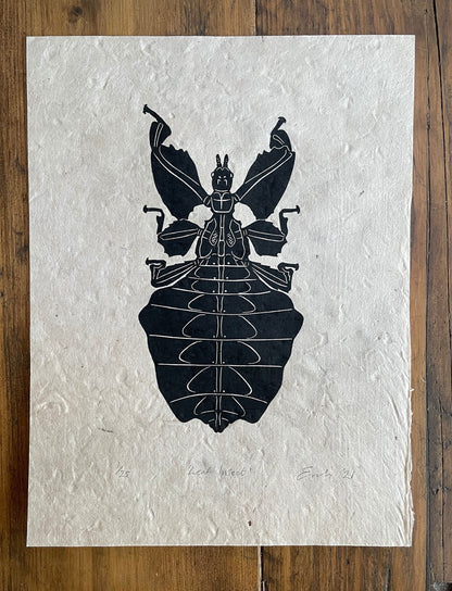 Leaf insect linocut print