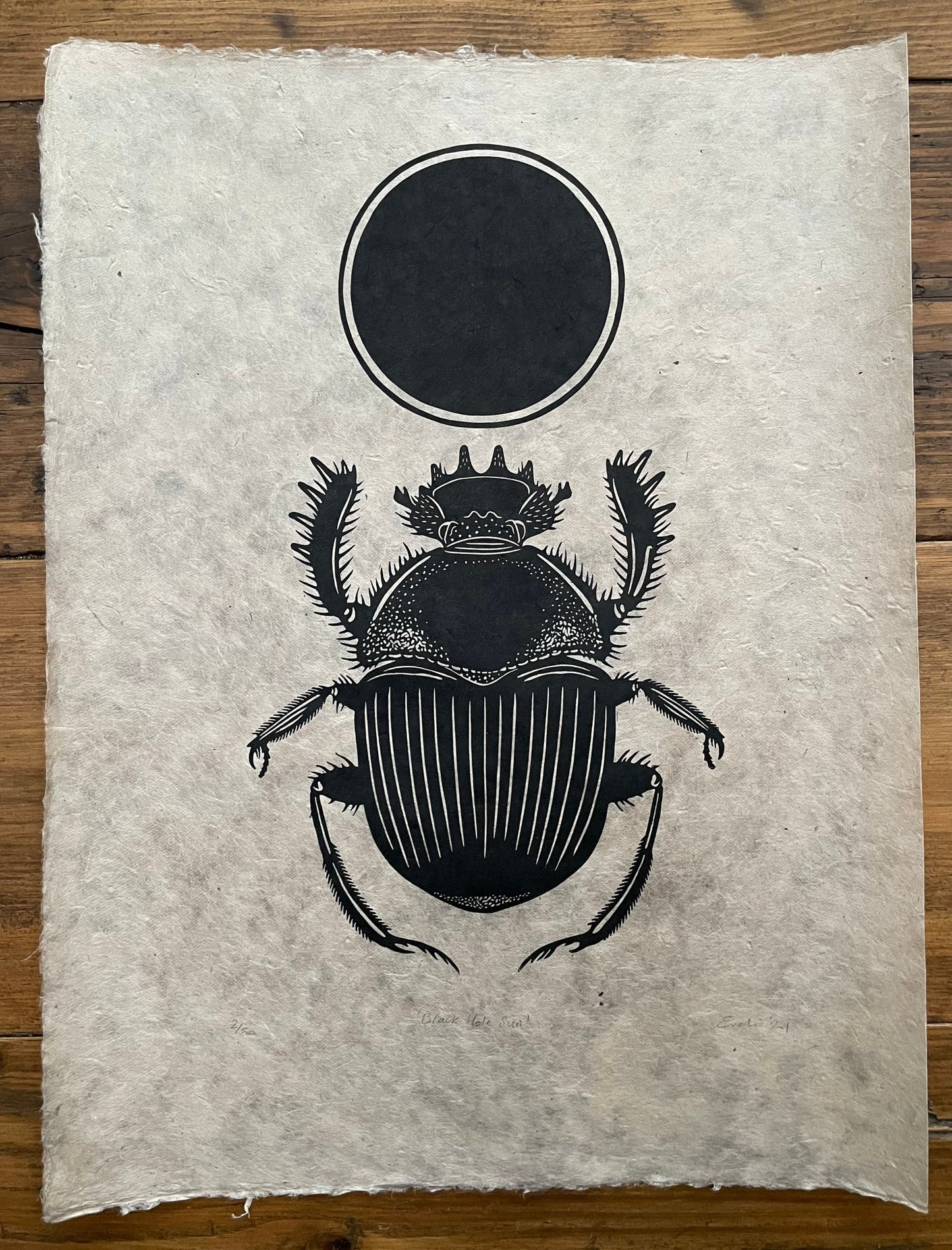 Scarab beetle linocut print