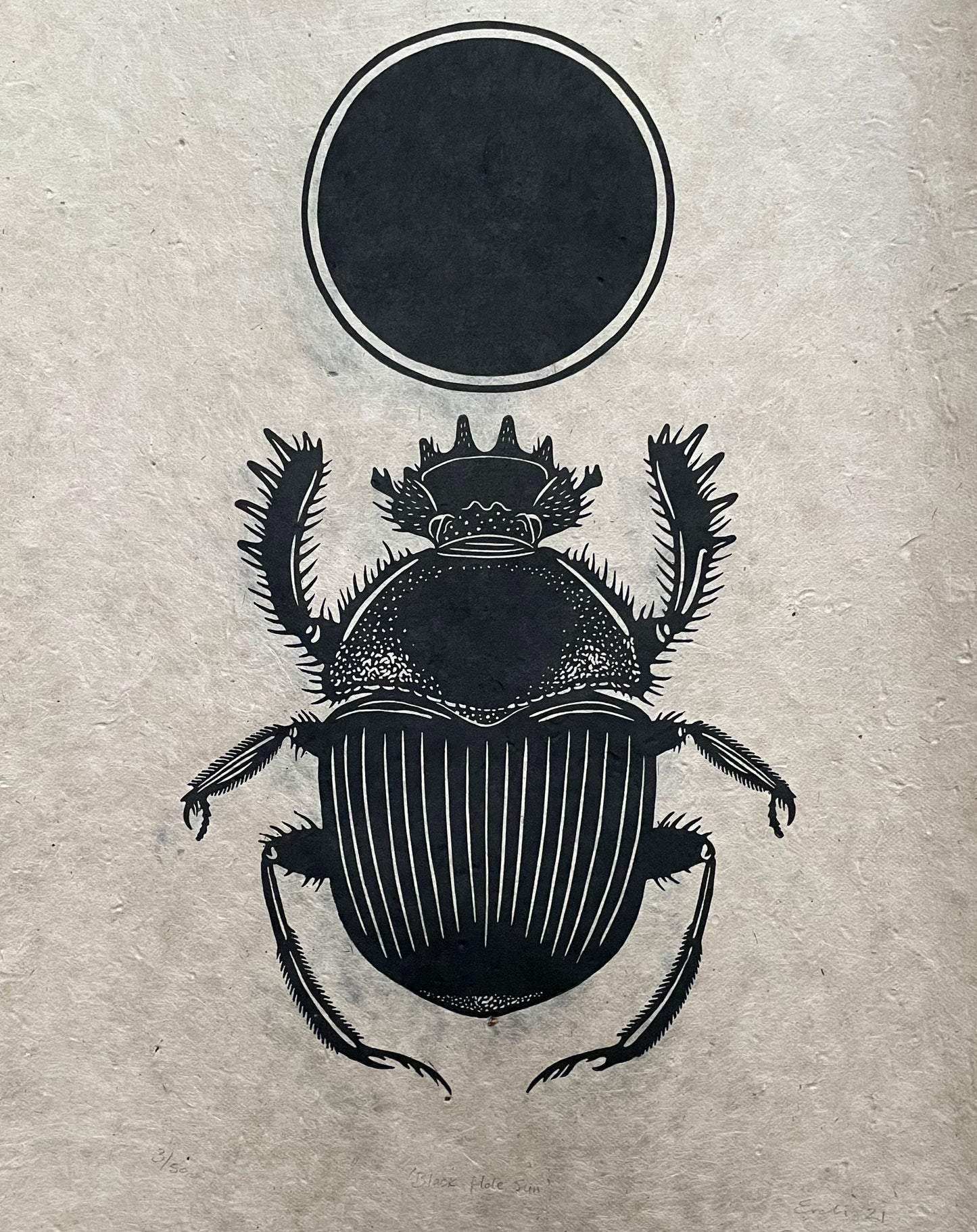 Scarab beetle linocut print