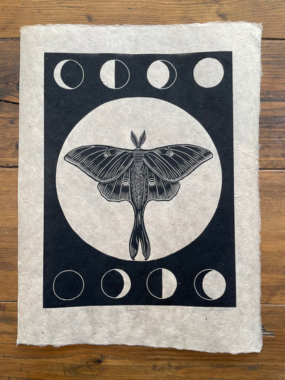 Luna Moth linocut print