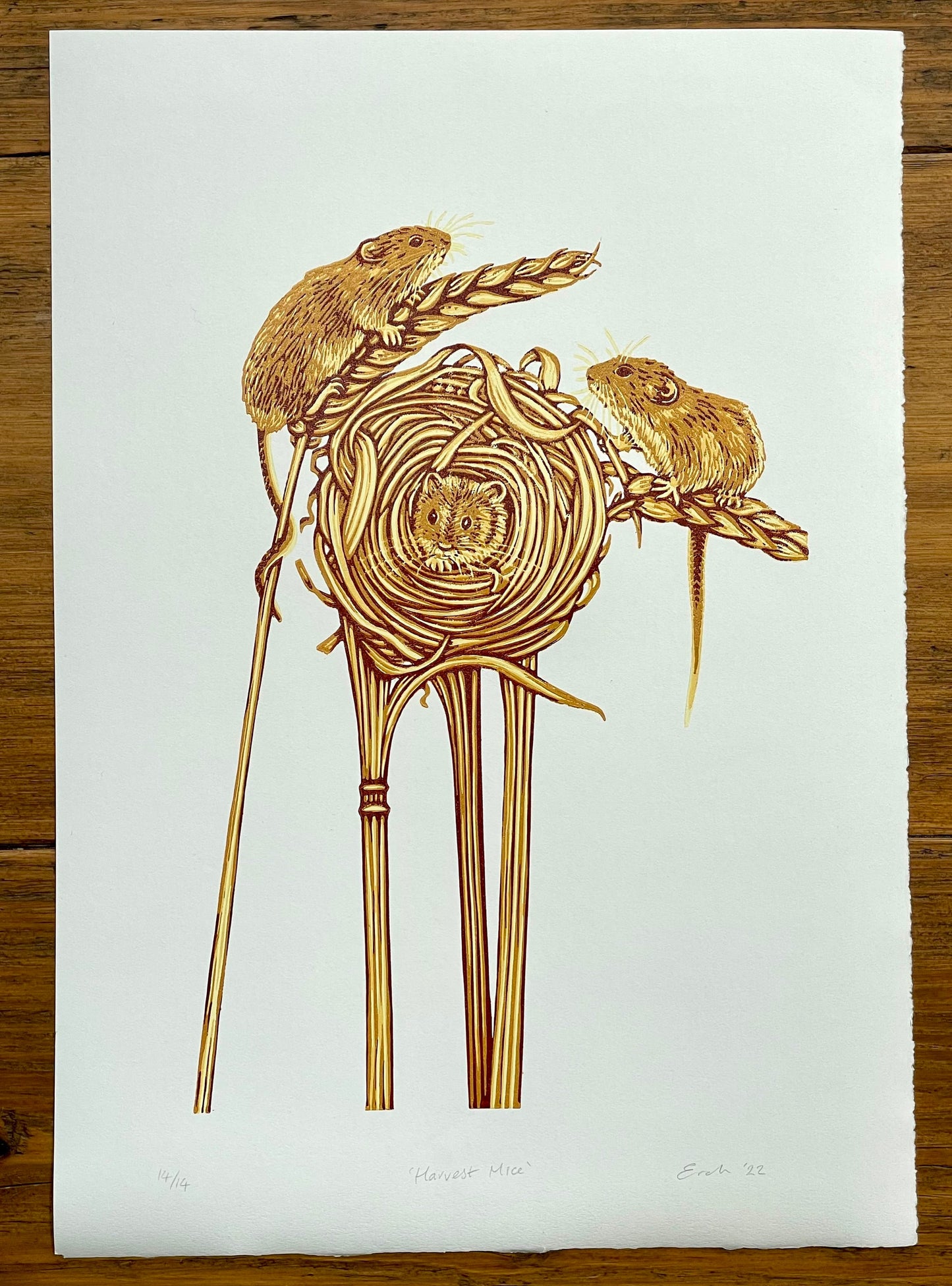 Harvest Mice linocut print